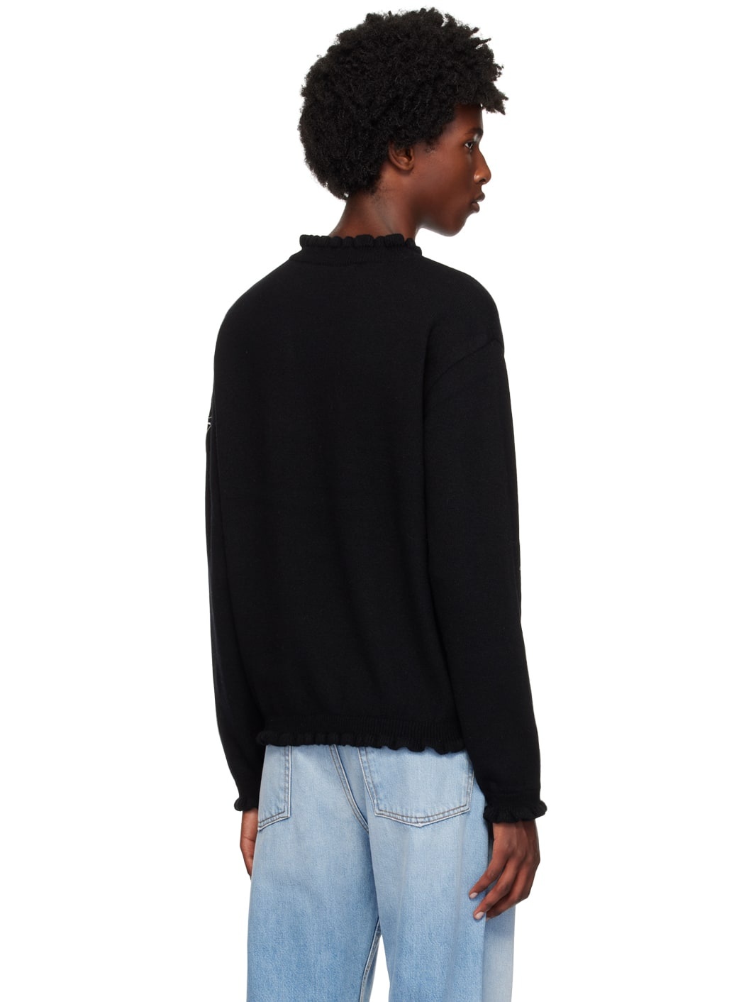 Black Flower Rib Sweater - 3