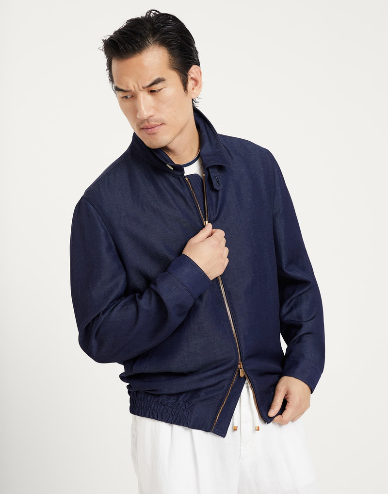 Wool and linen denim-effect twill outerwear jacket 1
