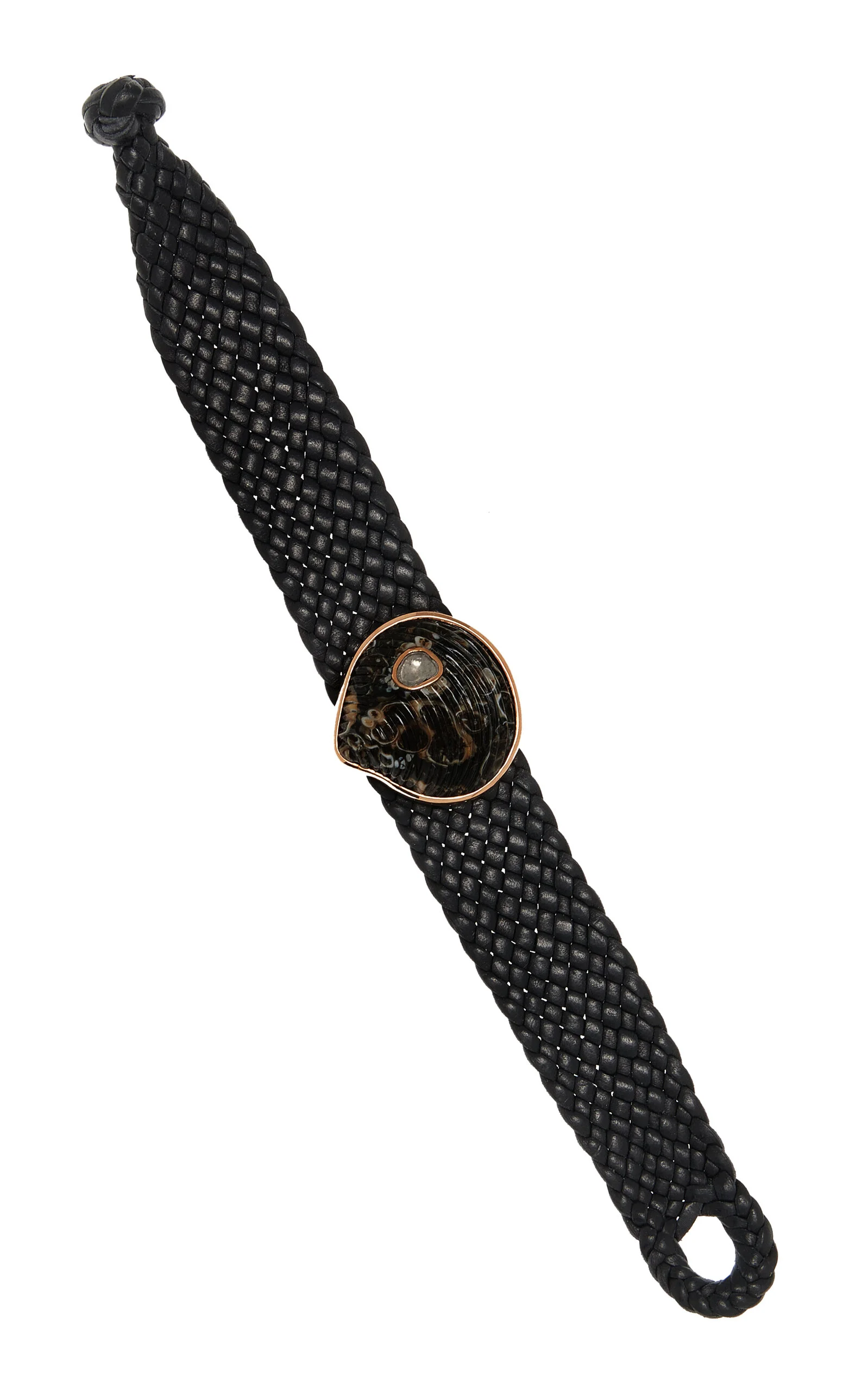 18K Gold Diamond Leather Bracelet black - 1
