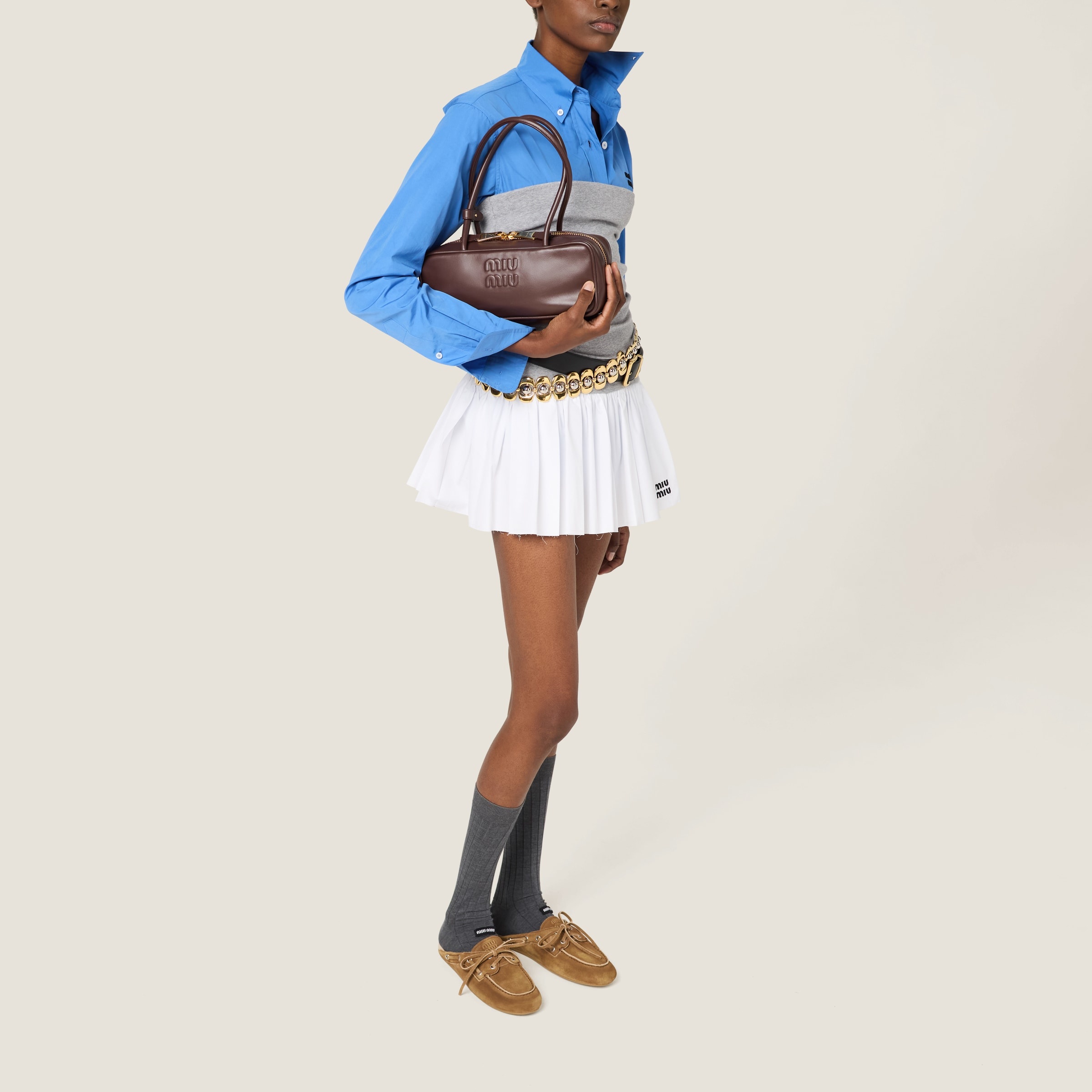 Poplin and jersey miniskirt - 4