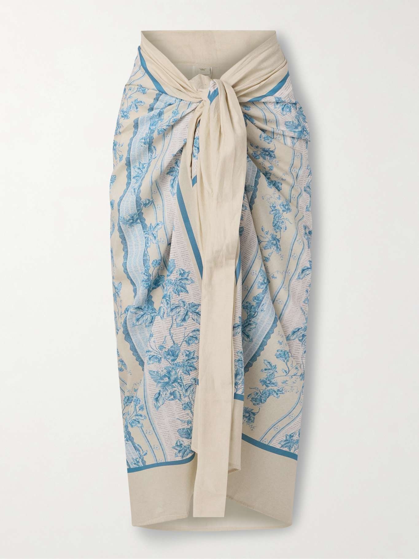 Lavanda Bougainvillea floral-print cotton and silk-blend voile pareo Blue - 1
