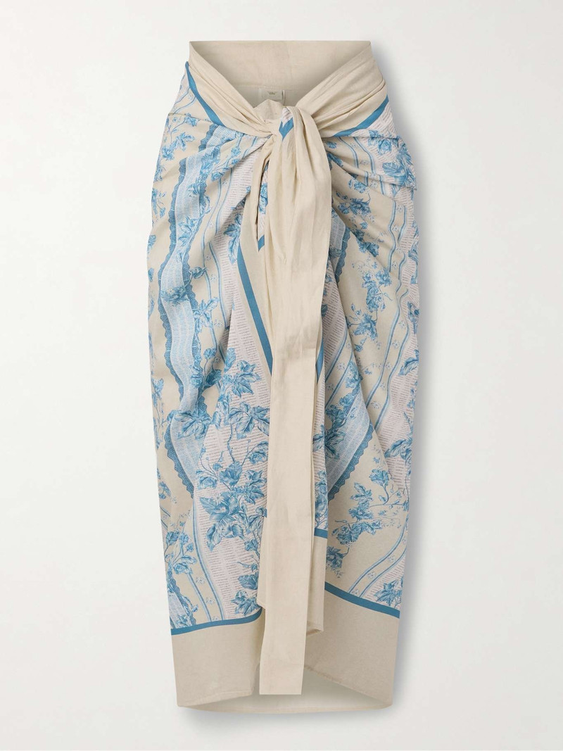Lavanda Bougainvillea floral-print cotton and silk-blend voile pareo Blue 1