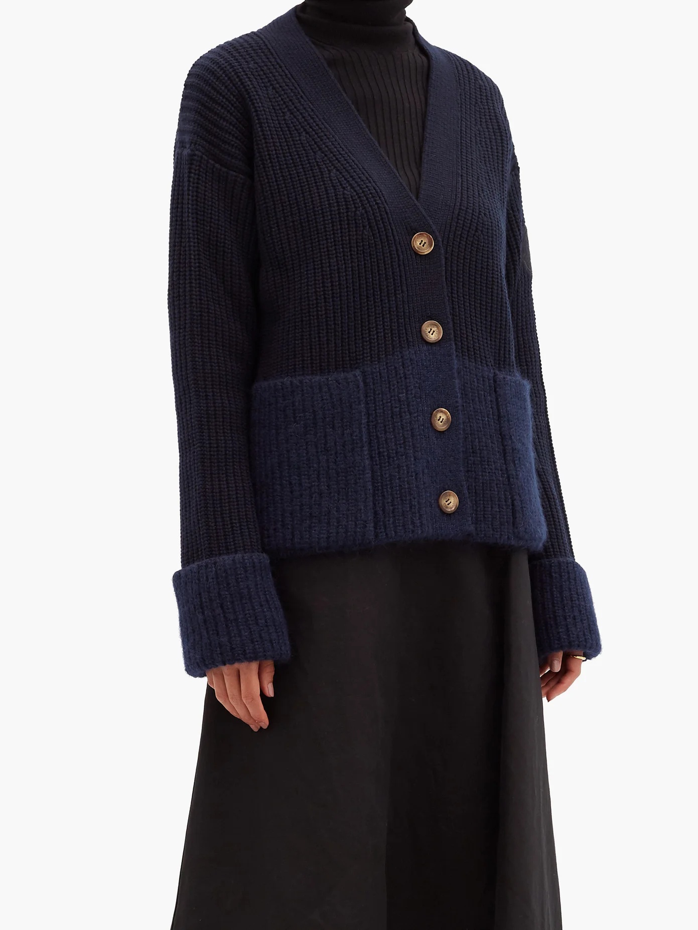 Two-tone ribbed wool-blend cardigan - 6