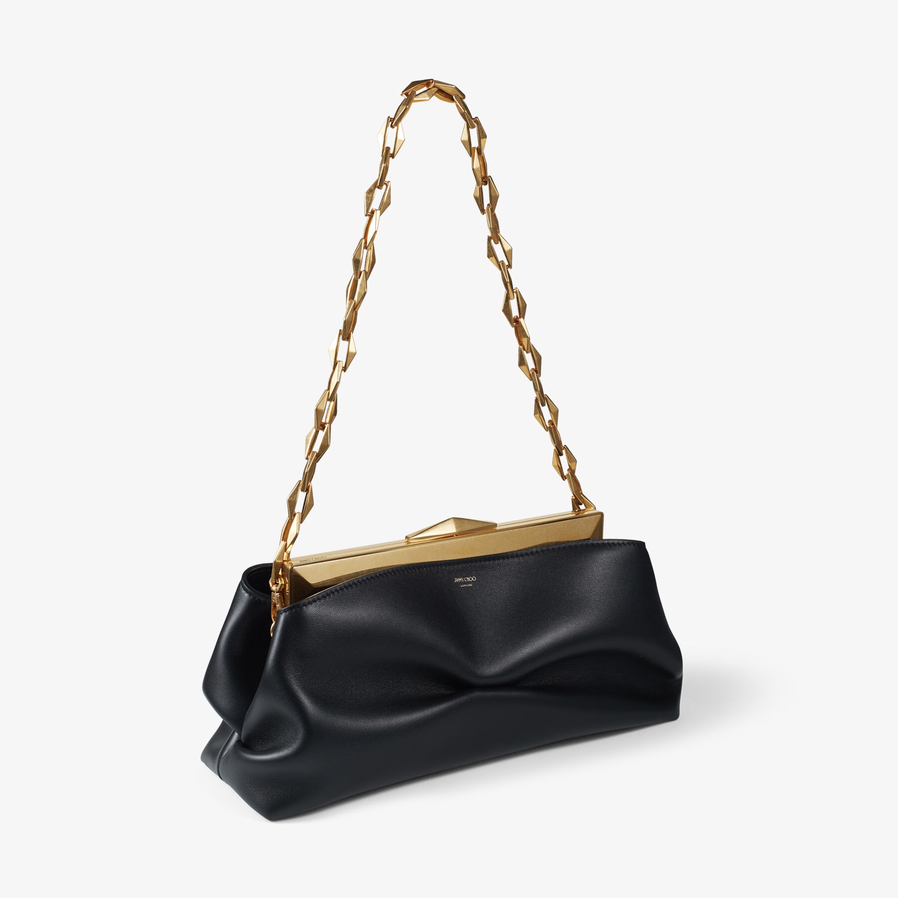 Diamond Frame Clutch
Black Soft Calf Leather Clutch Bag with Chain Strap - 3