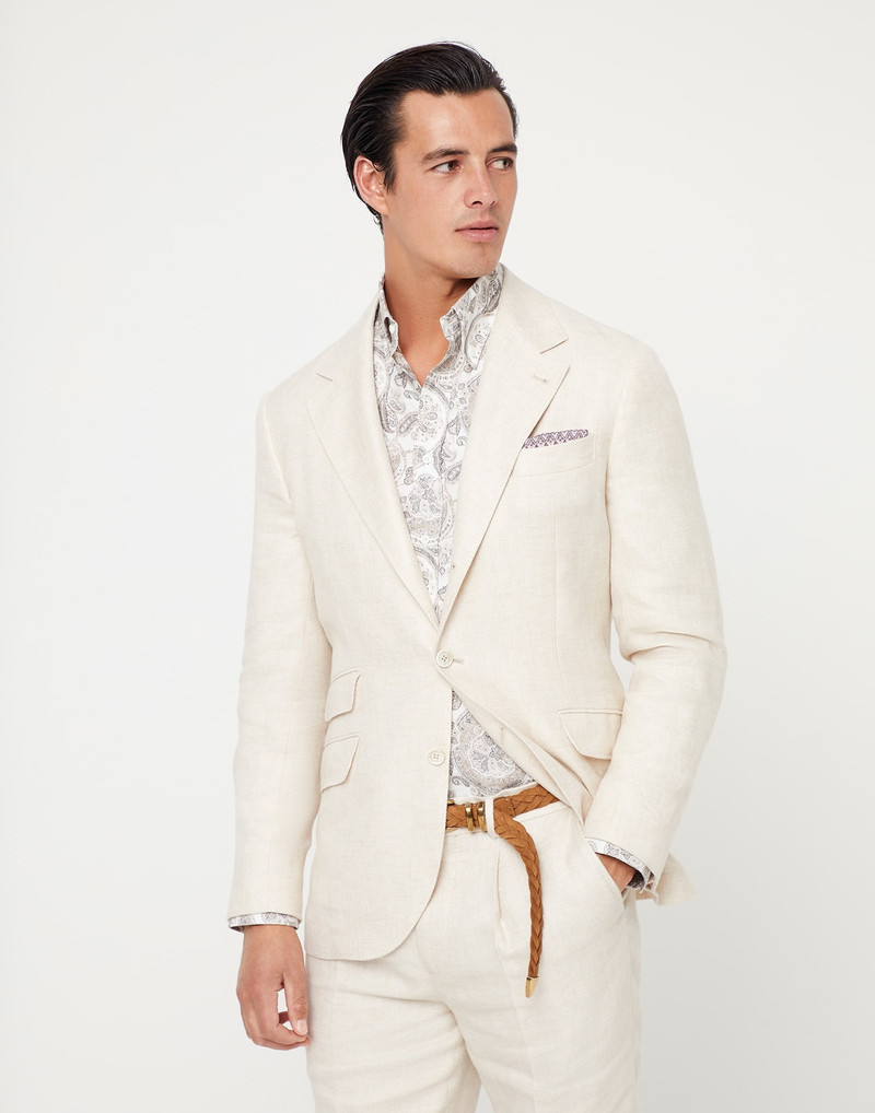 Linen, wool and silk diagonal deconstructed Cavallo blazer 1