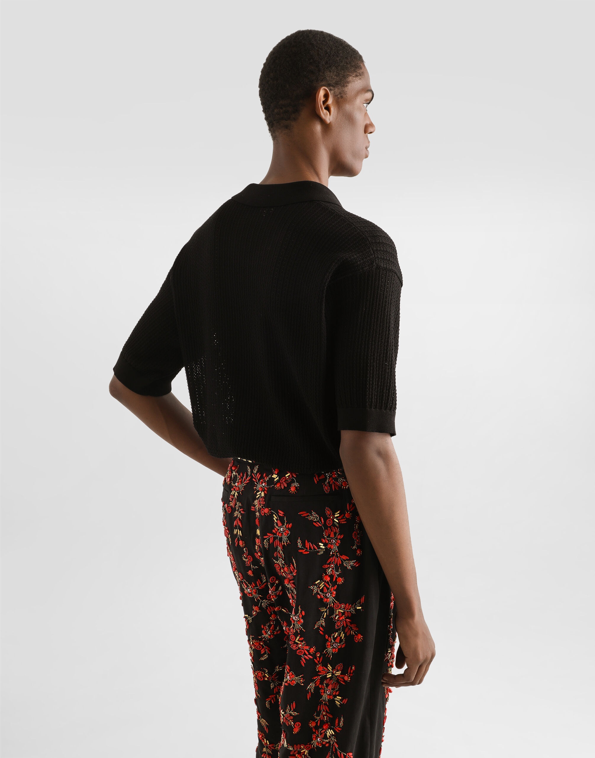 Short-sleeved cotton openwork polo-shirt - 5