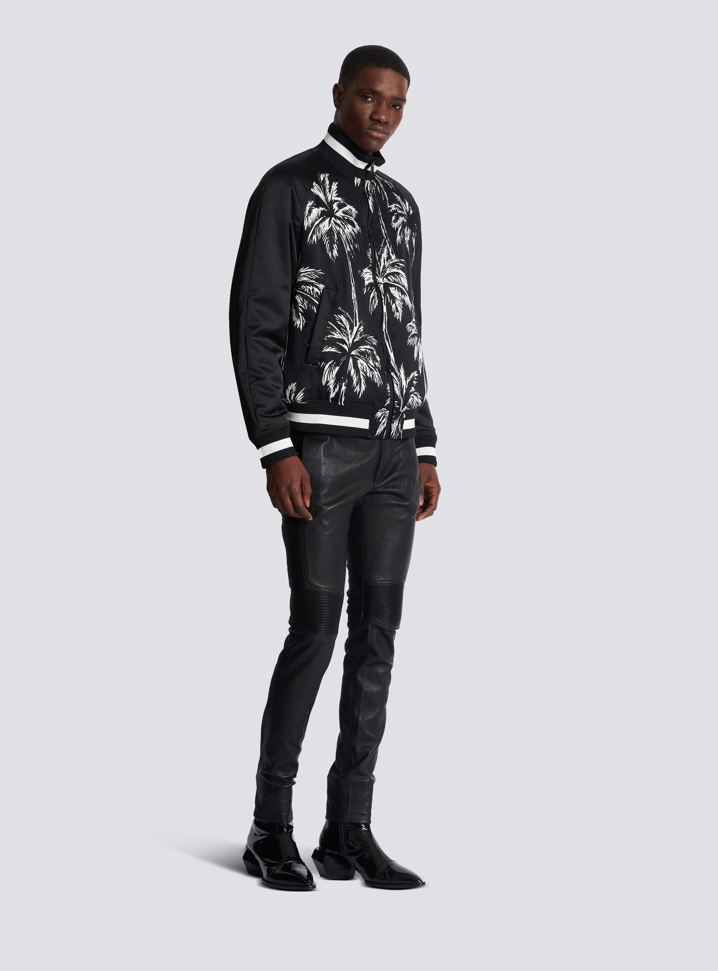 Printed satin palm tree bomber jacket - 3