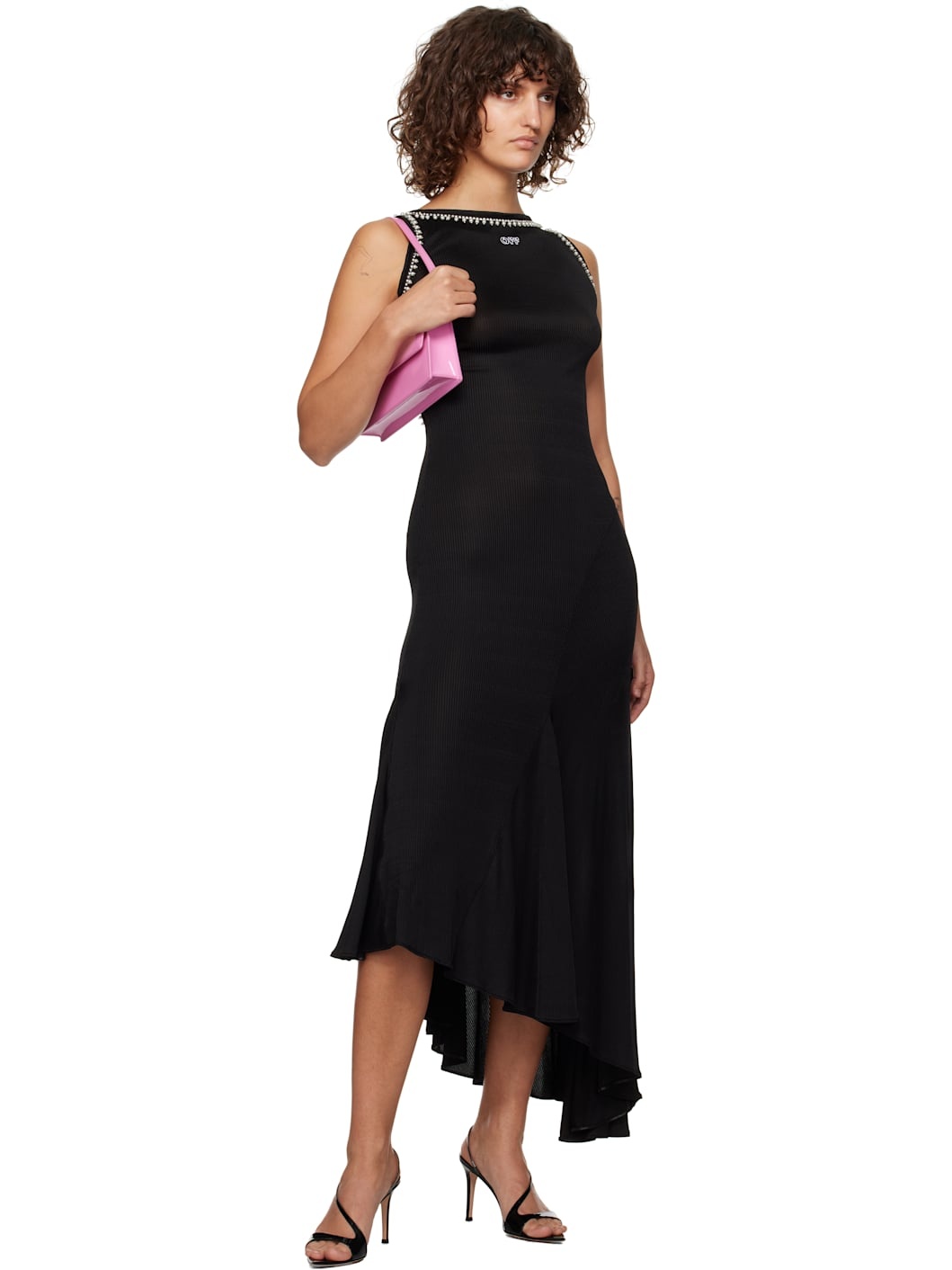 Black Ribbed Embellished Maxi Dress - 4