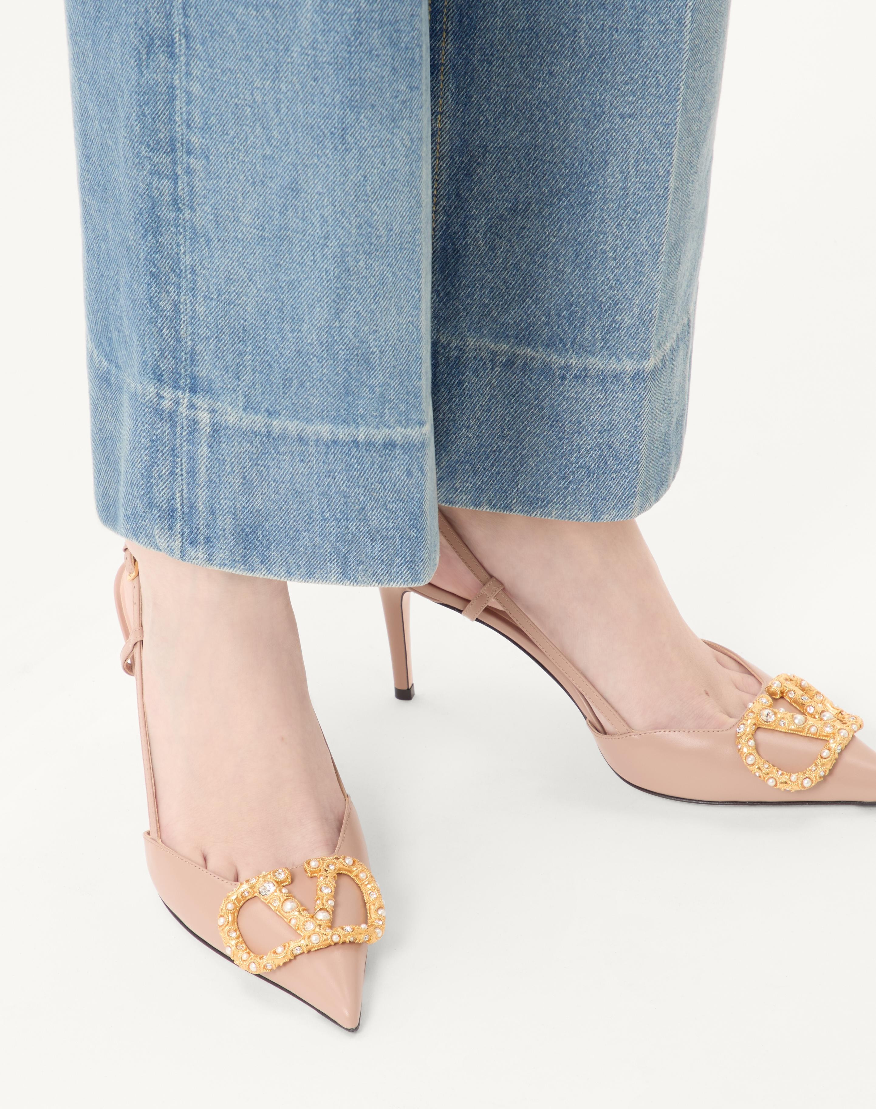 VLOGO SIGNATURE SLINGBACK CALFSKIN PUMP WITH JEWEL LOGO 80MM - 2
