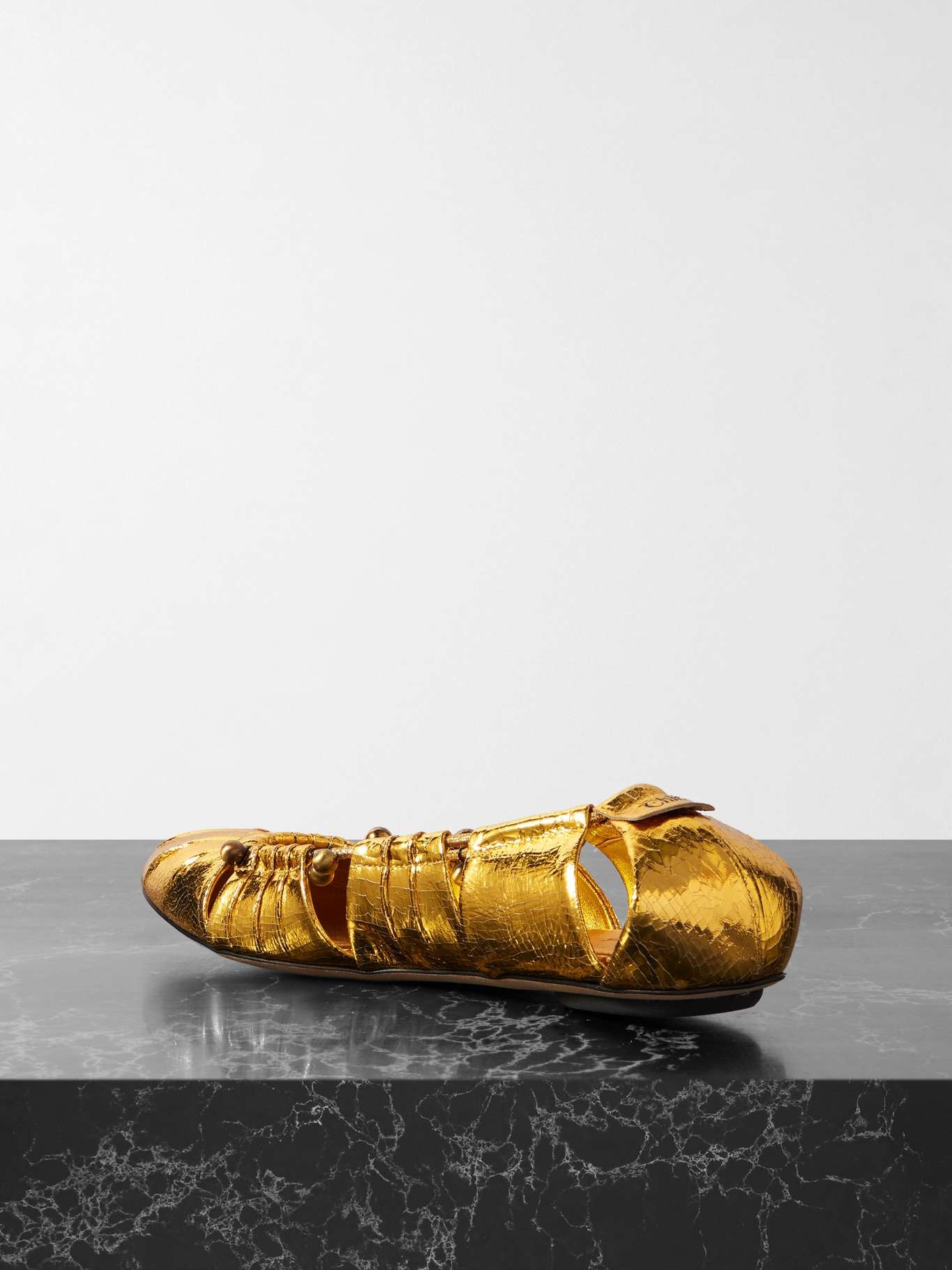 Luna cutout embellished gathered metallic leather ballet flats Gold - 3