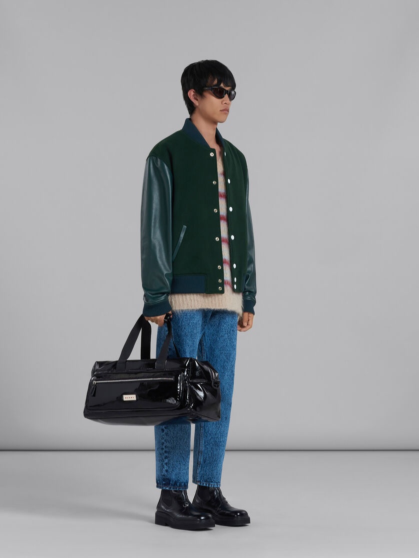 GREEN WOOL FELT BOMBER WITH LEATHER SLEEVES - 6