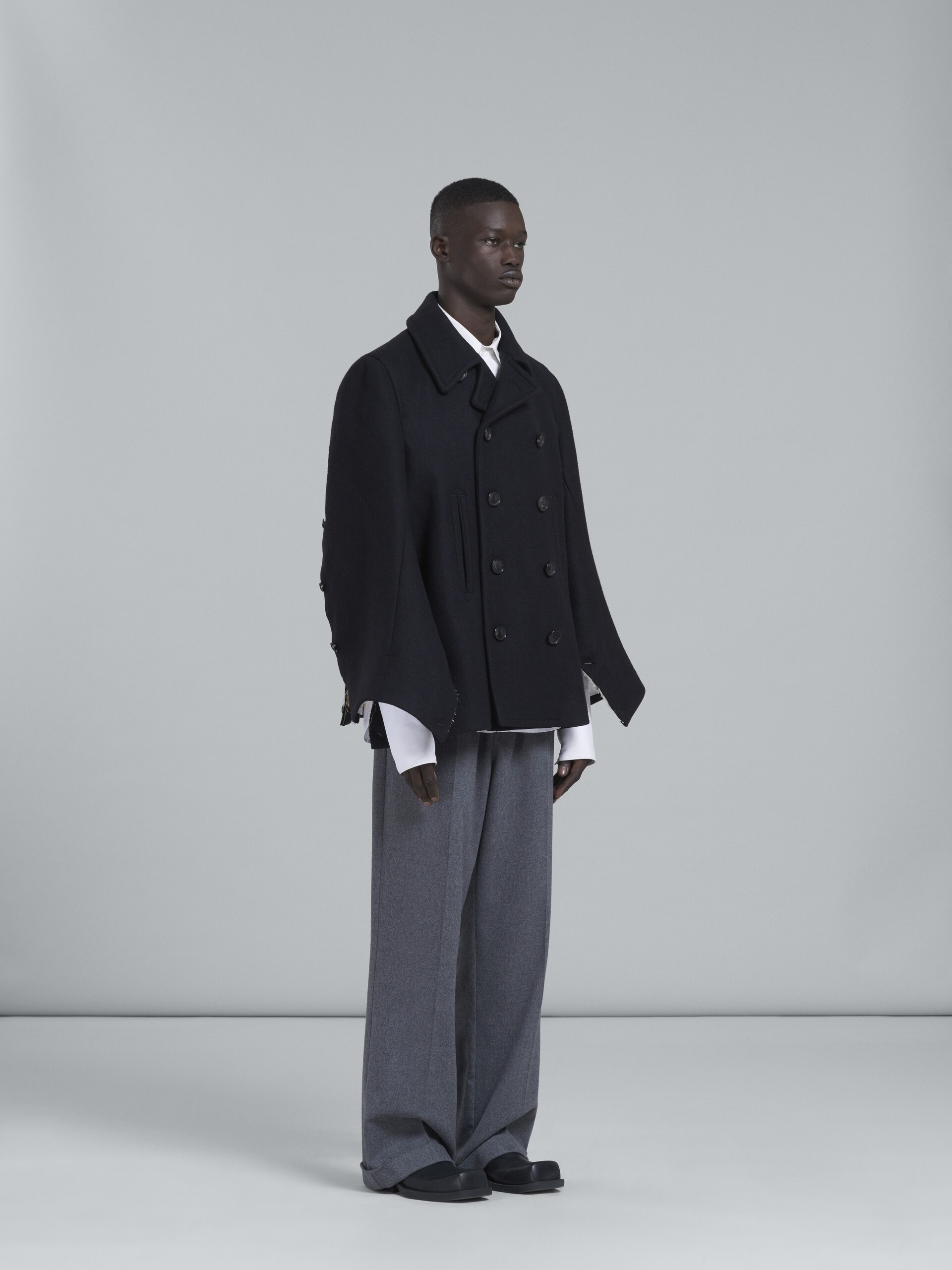 BLACK DOUBLE-BREASTED PEACOAT - 6