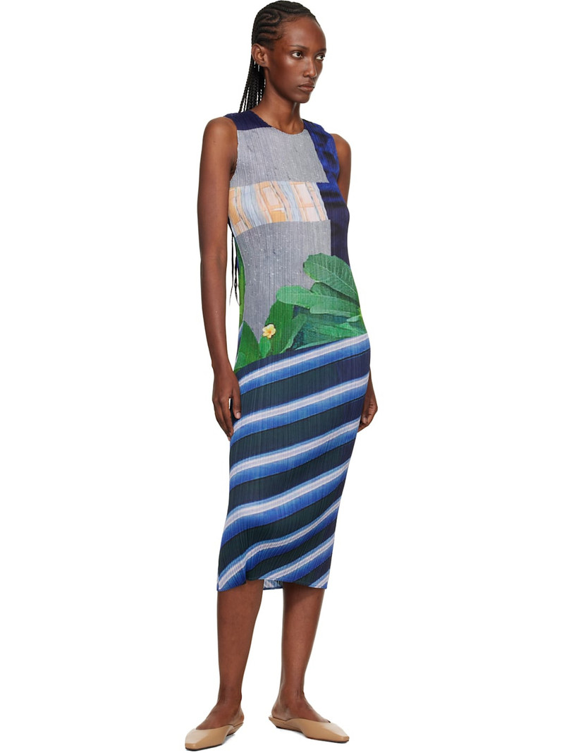 Pleats Please Issey Miyake Gray & Navy City Collage Midi Dress outlook