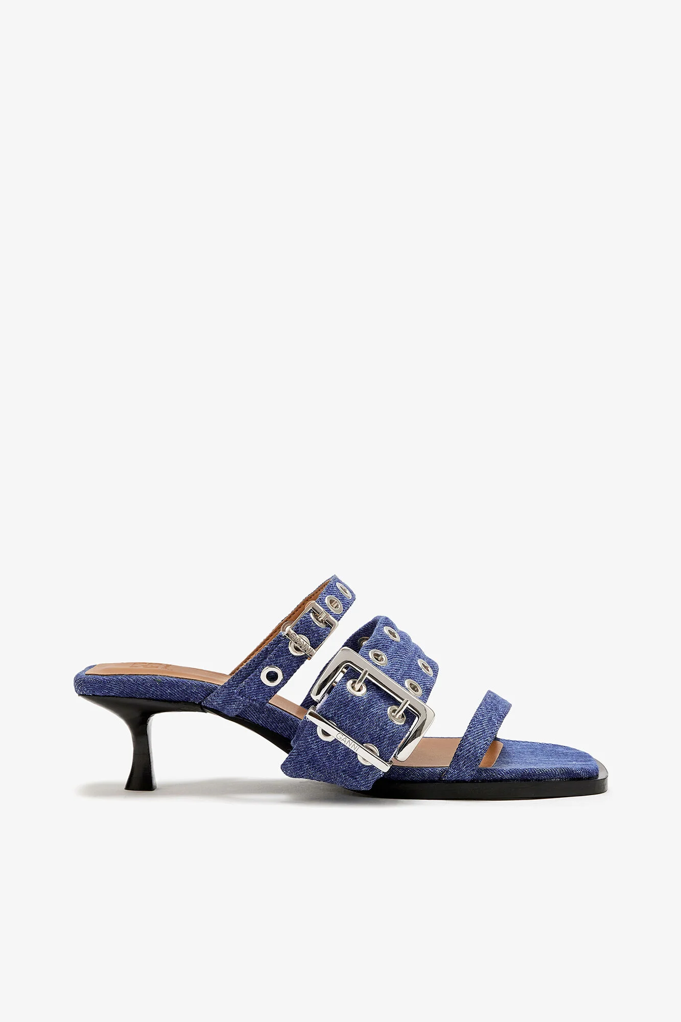 BUCKLE STRAP MULE IN DENIM - 1