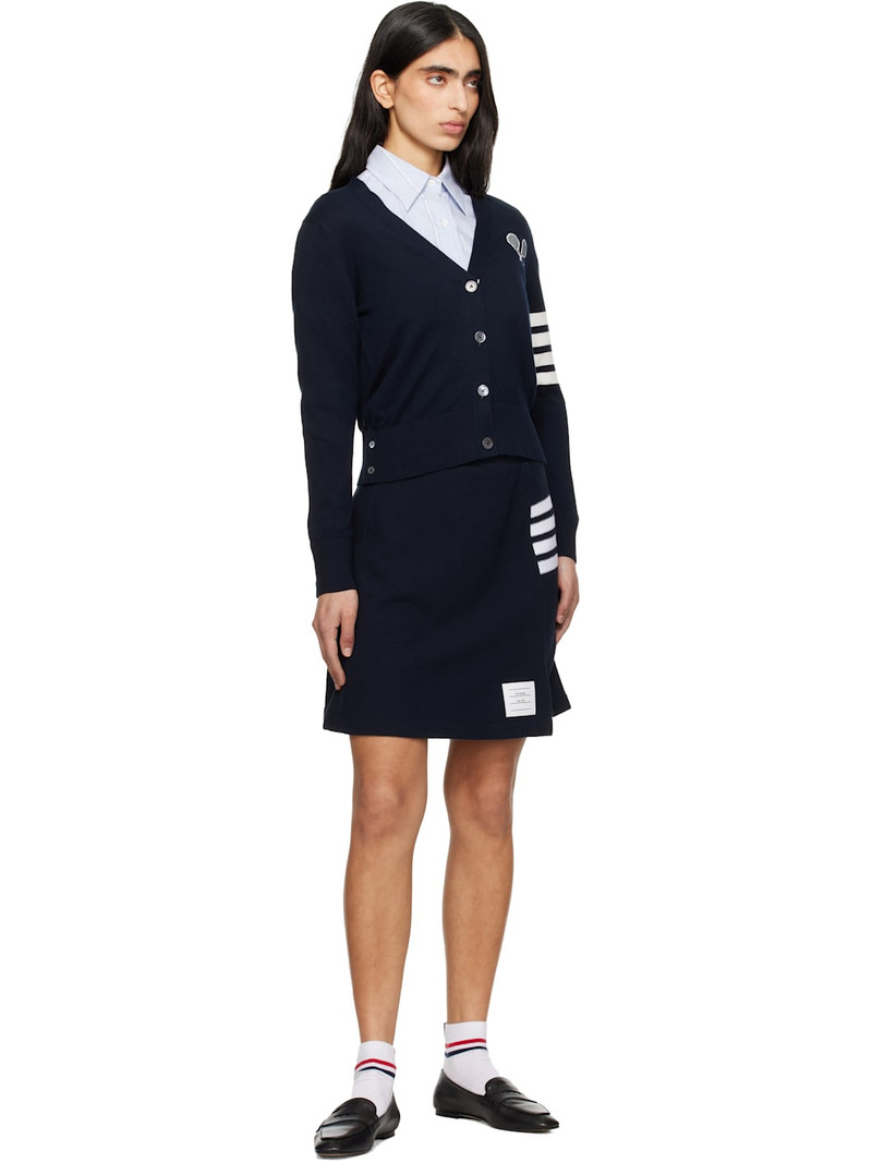 Thom Browne Navy Tennis Racquets 4-Bar Cotton V-Neck Cardigan outlook