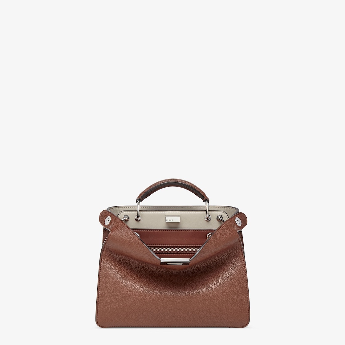 Small iconic Peekaboo ISeeU bag, made of brown Cuoio Romano leather with contrasting light gray inte - 1