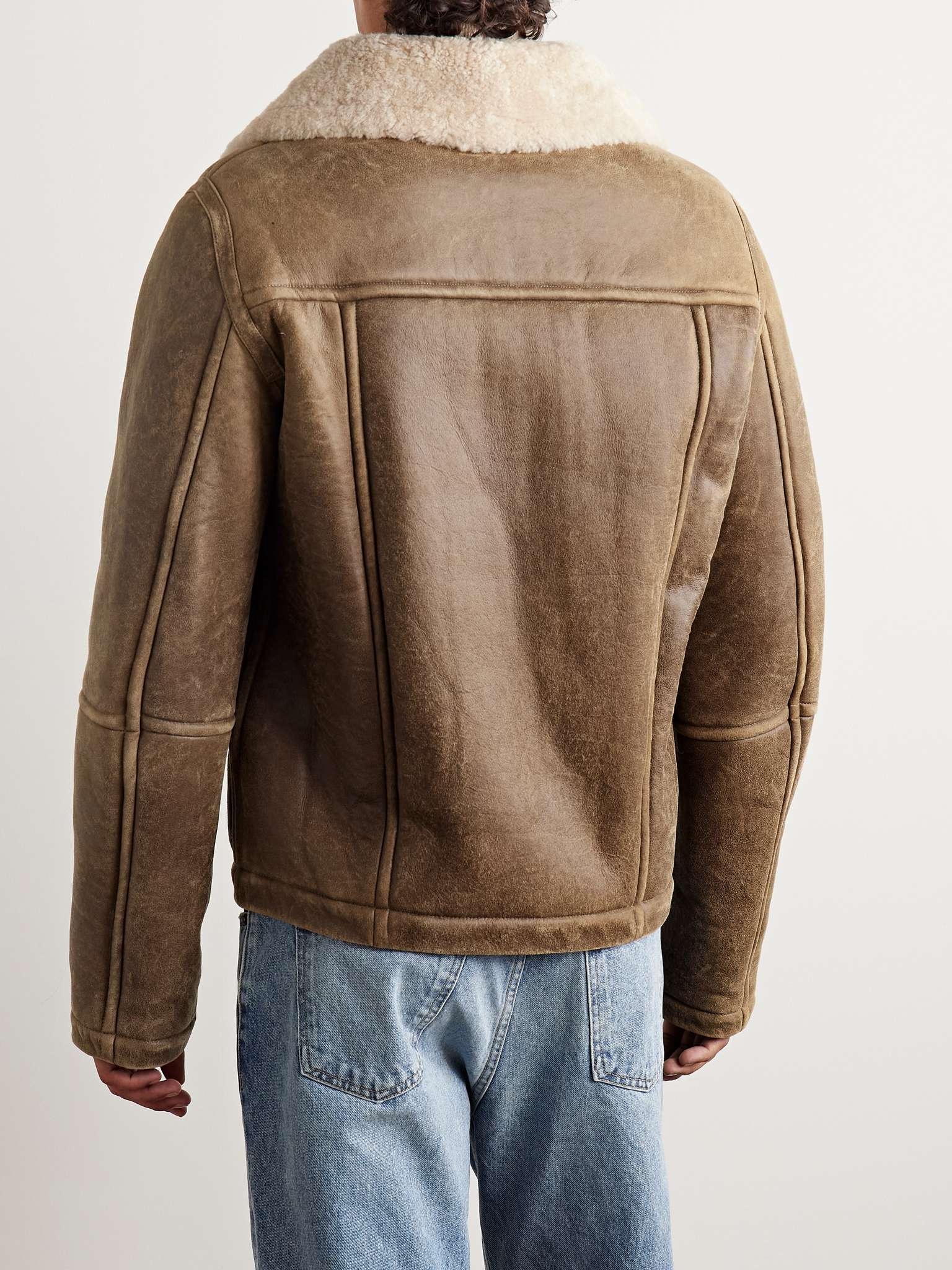 Shearling-Lined Leather Aviator Jacket - 4