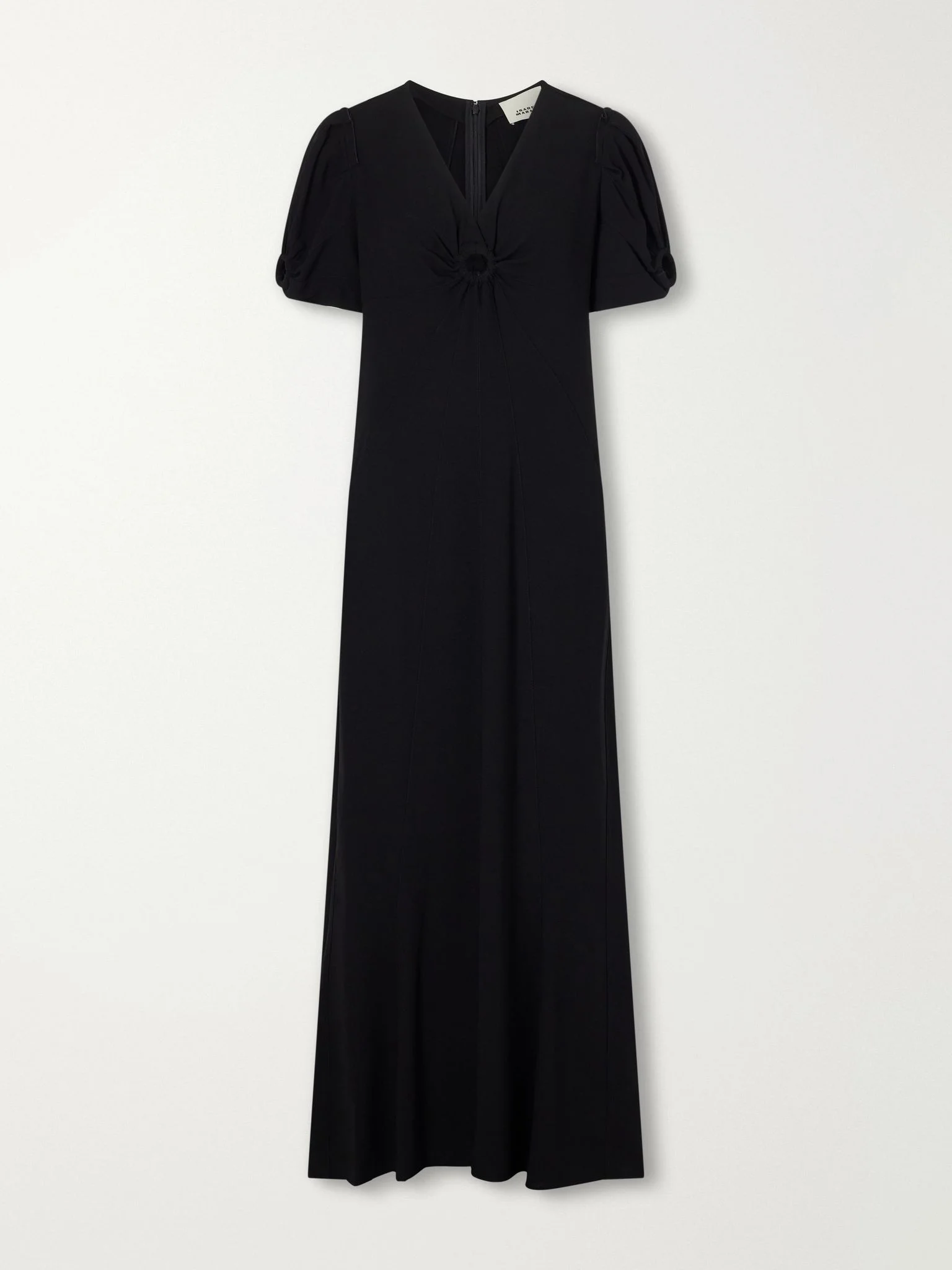 Surelie paneled gathered crepe midi dress Black - 1
