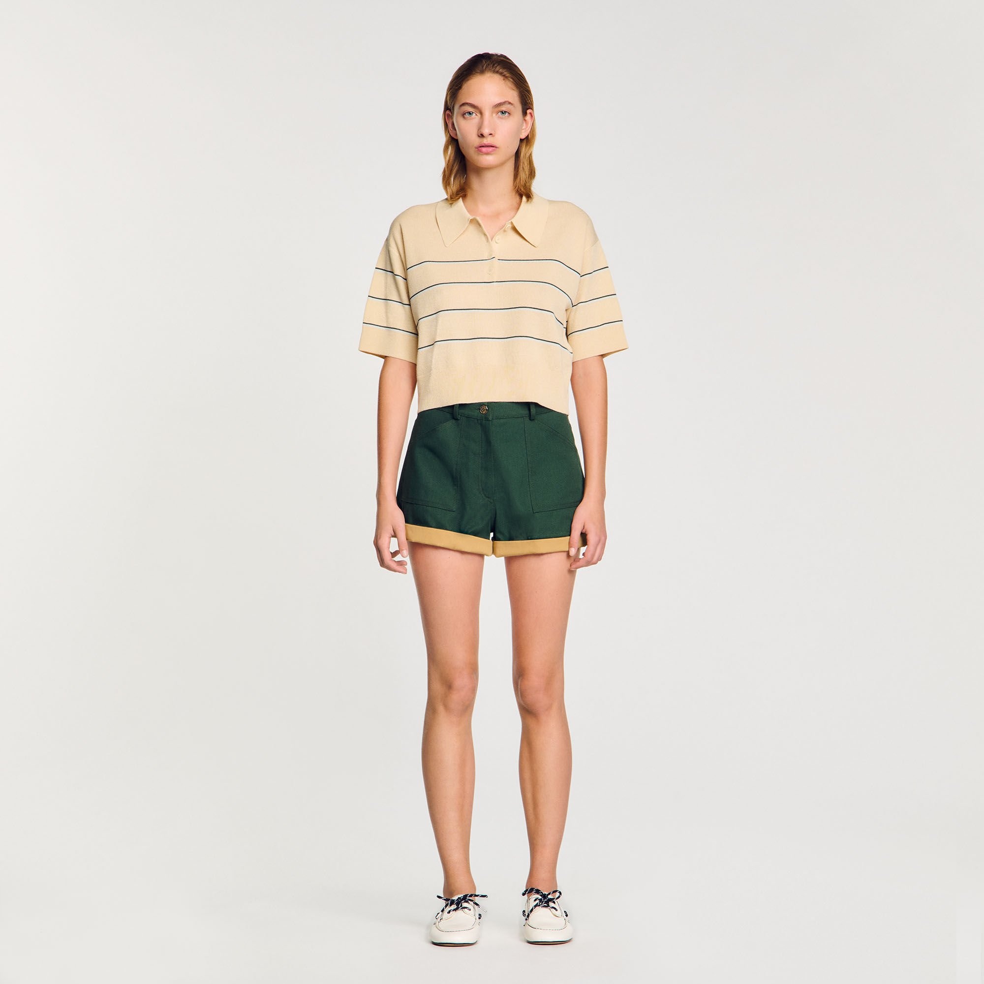 CROPPED STRIPED KNITTED SWEATER - 2