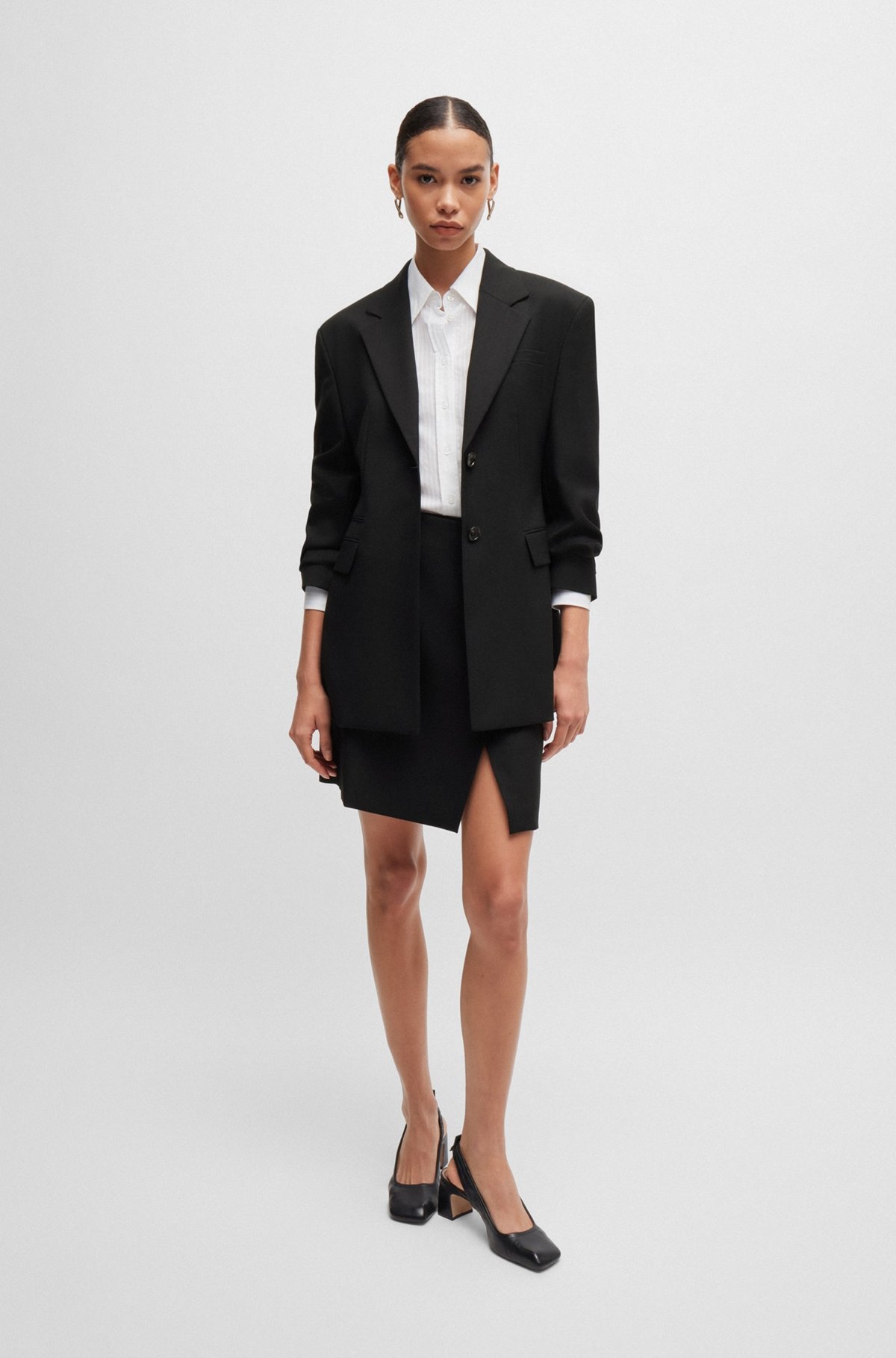 WRAP-FRONT SKIRT IN VIRGIN WOOL WITH POCKET DETAIL - 3