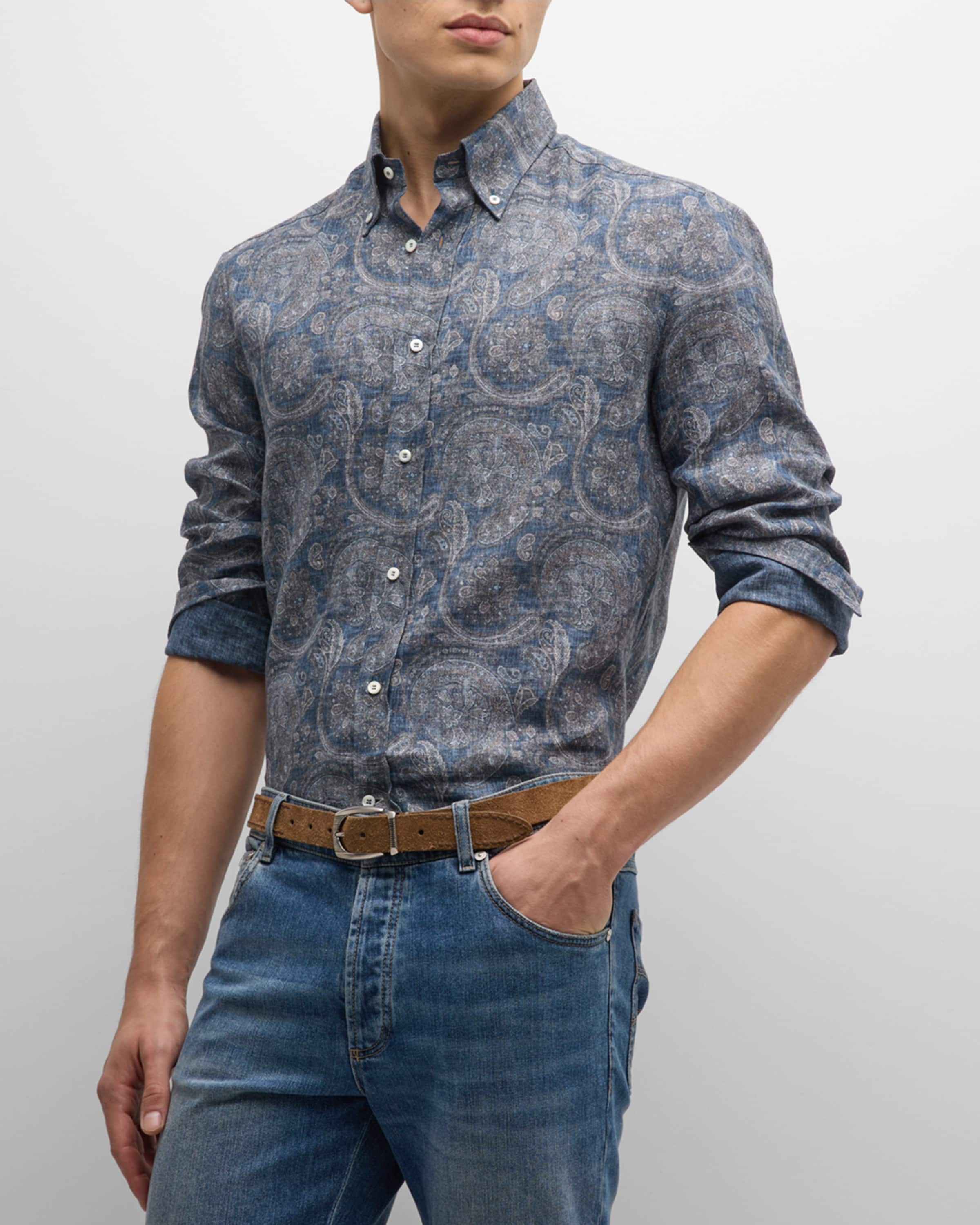 Men's Linen Paisley-Print Sport Shirt - 2