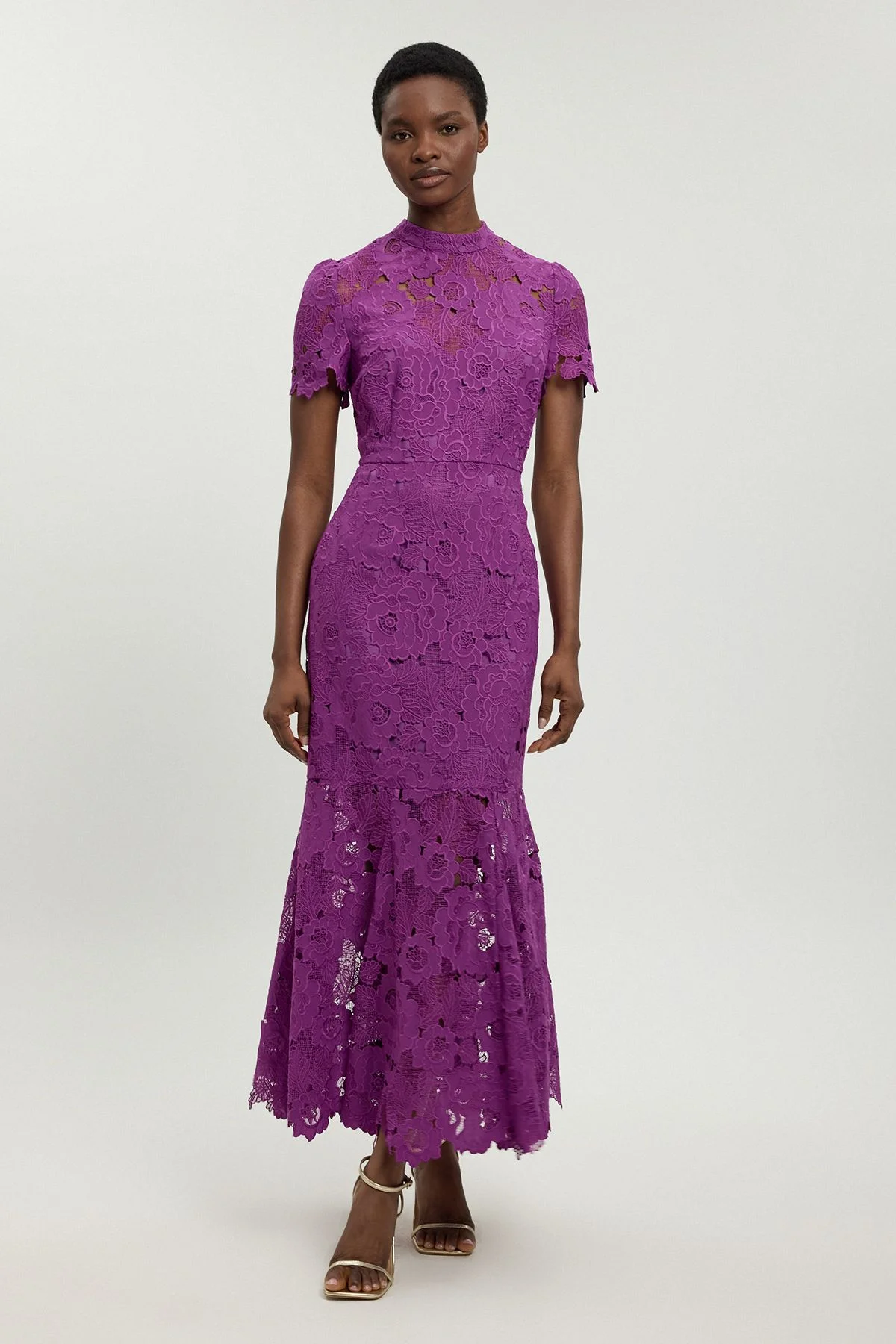 Guipure Lace High Neck Woven Midi Dress - 1