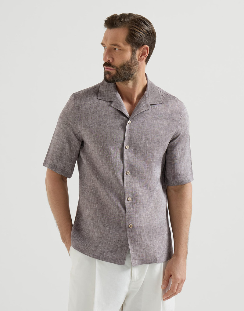Linen easy fit short sleeve shirt with camp collar 4