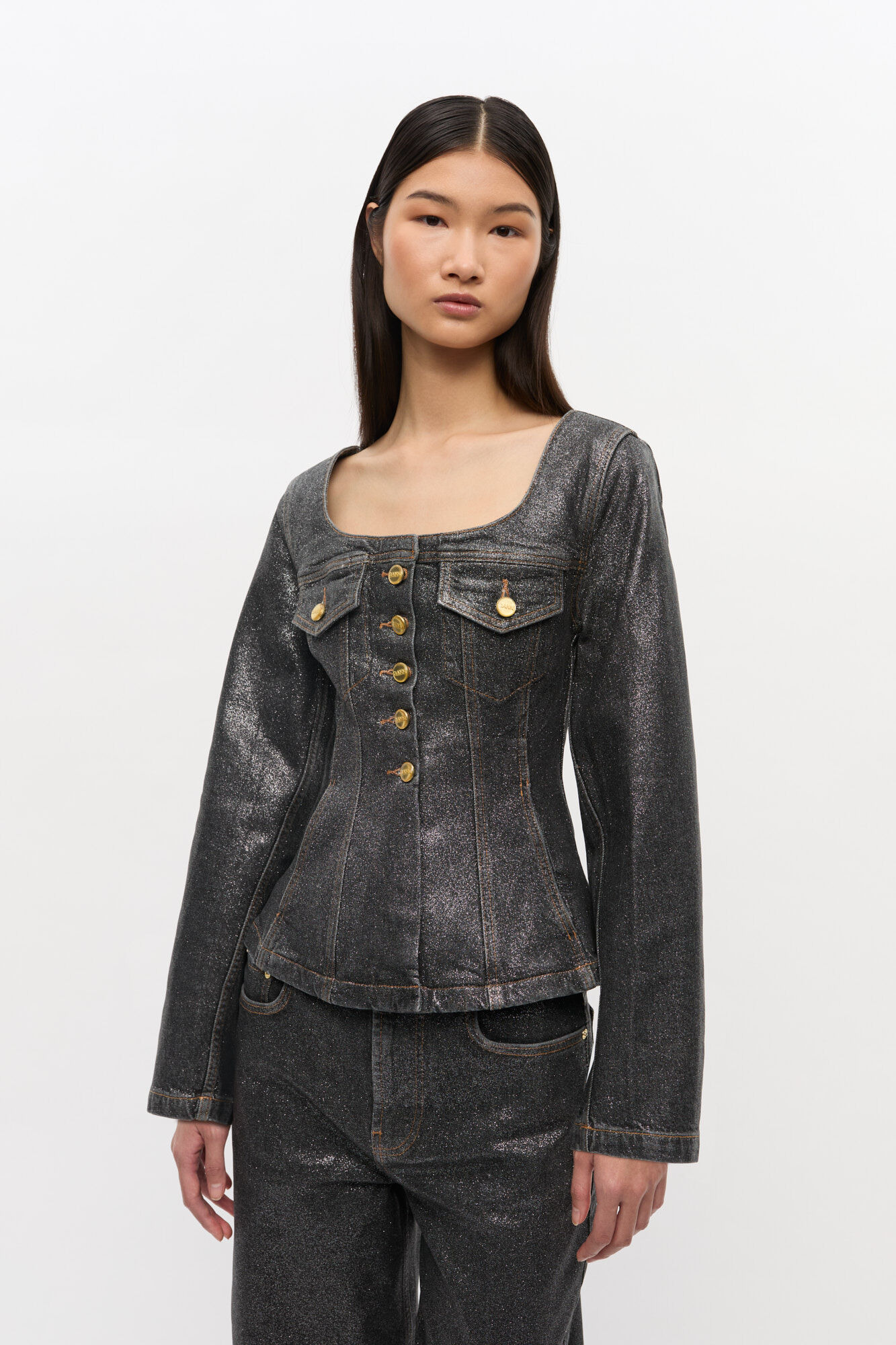 SHIMMERY FOIL DENIM BLAZER - 2