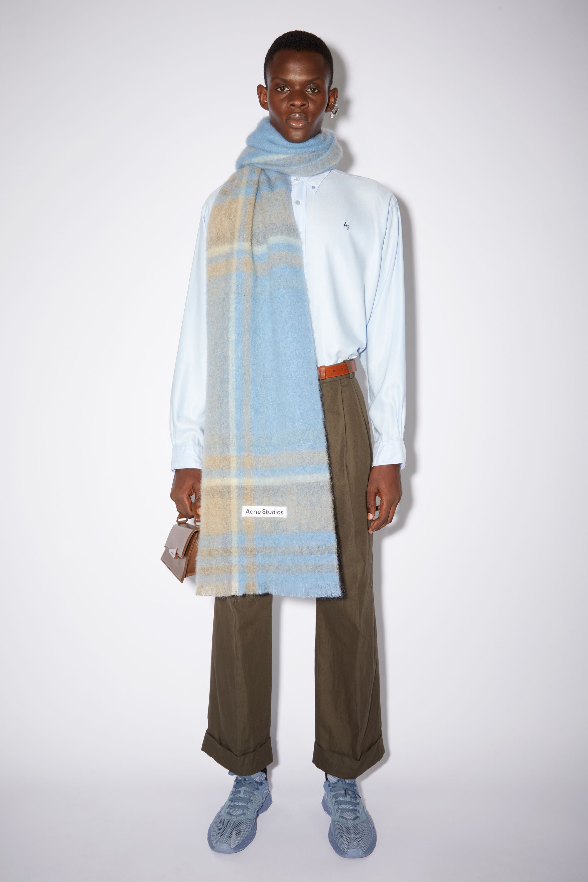 Checked scarf - Light blue/beige - 3