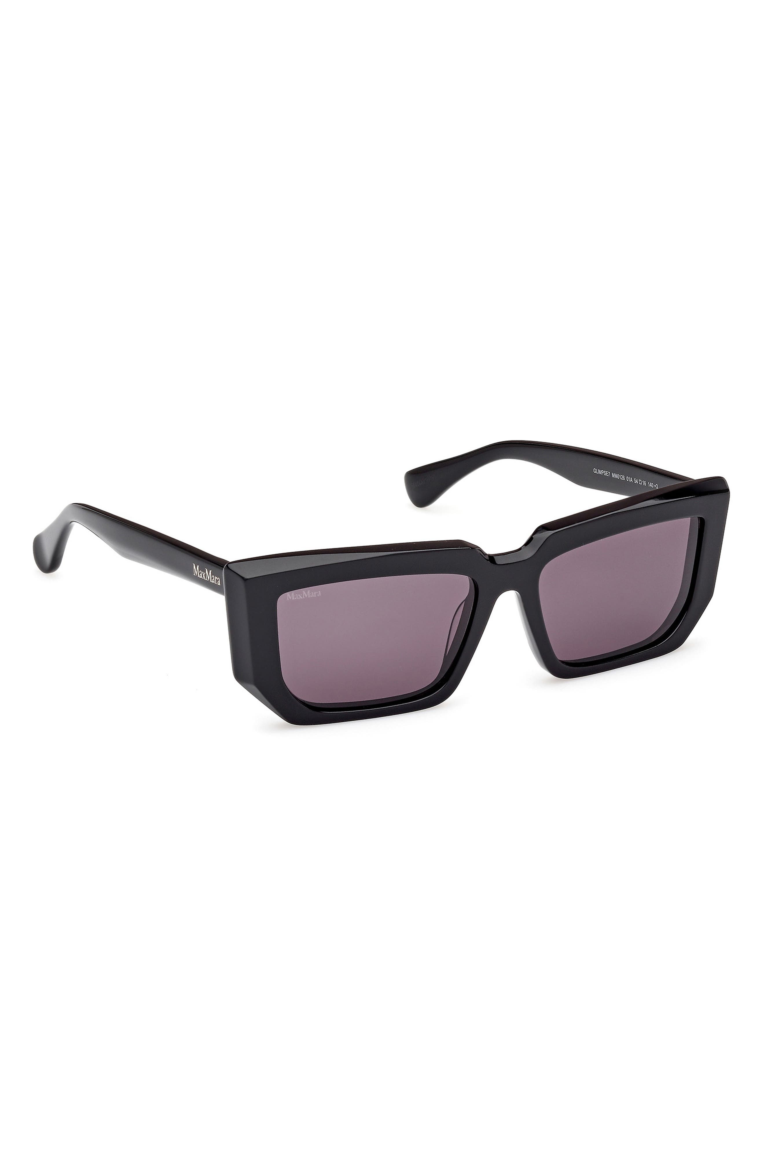 Max Mara 54mm Rectangular Sunglasses in Shiny Black /Smoke Lenses at Nordstrom - 4