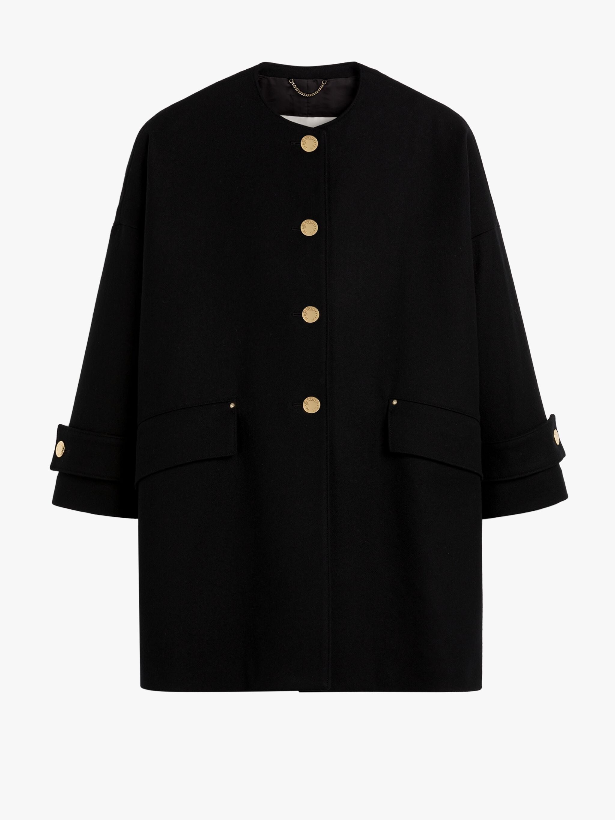 HUMBIE BLACK WOOL COLLARLESS COAT - 1