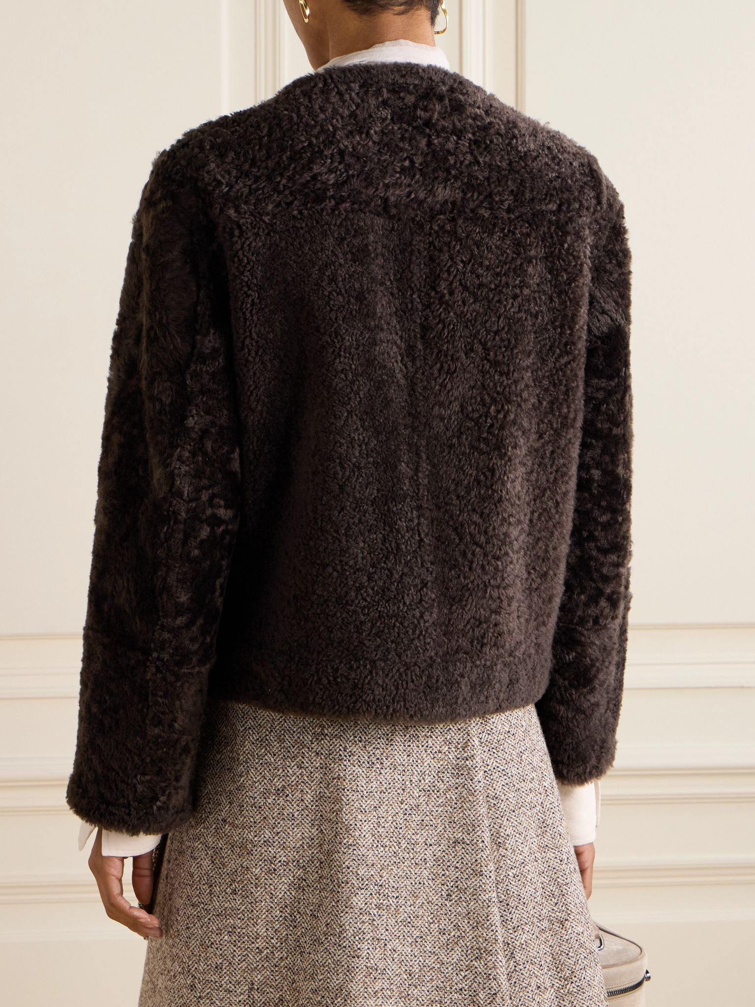 Double-breasted reversible shearling jacket Brown - 4