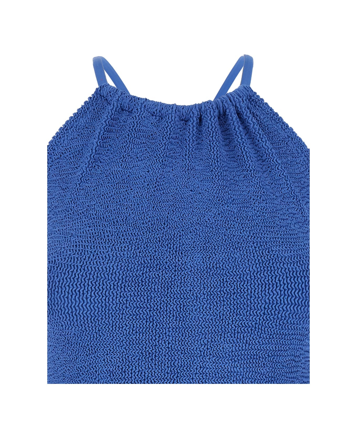 'portia' Blue Swimsuit With Criss-crossed Straps On The Rear In Tech Fabric Woman - 3