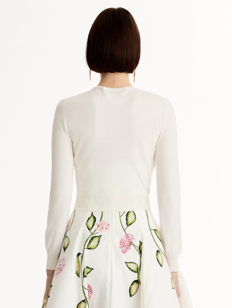 PORCELAIN FLOWER THREADWORK CROPPED CARDIGAN 4