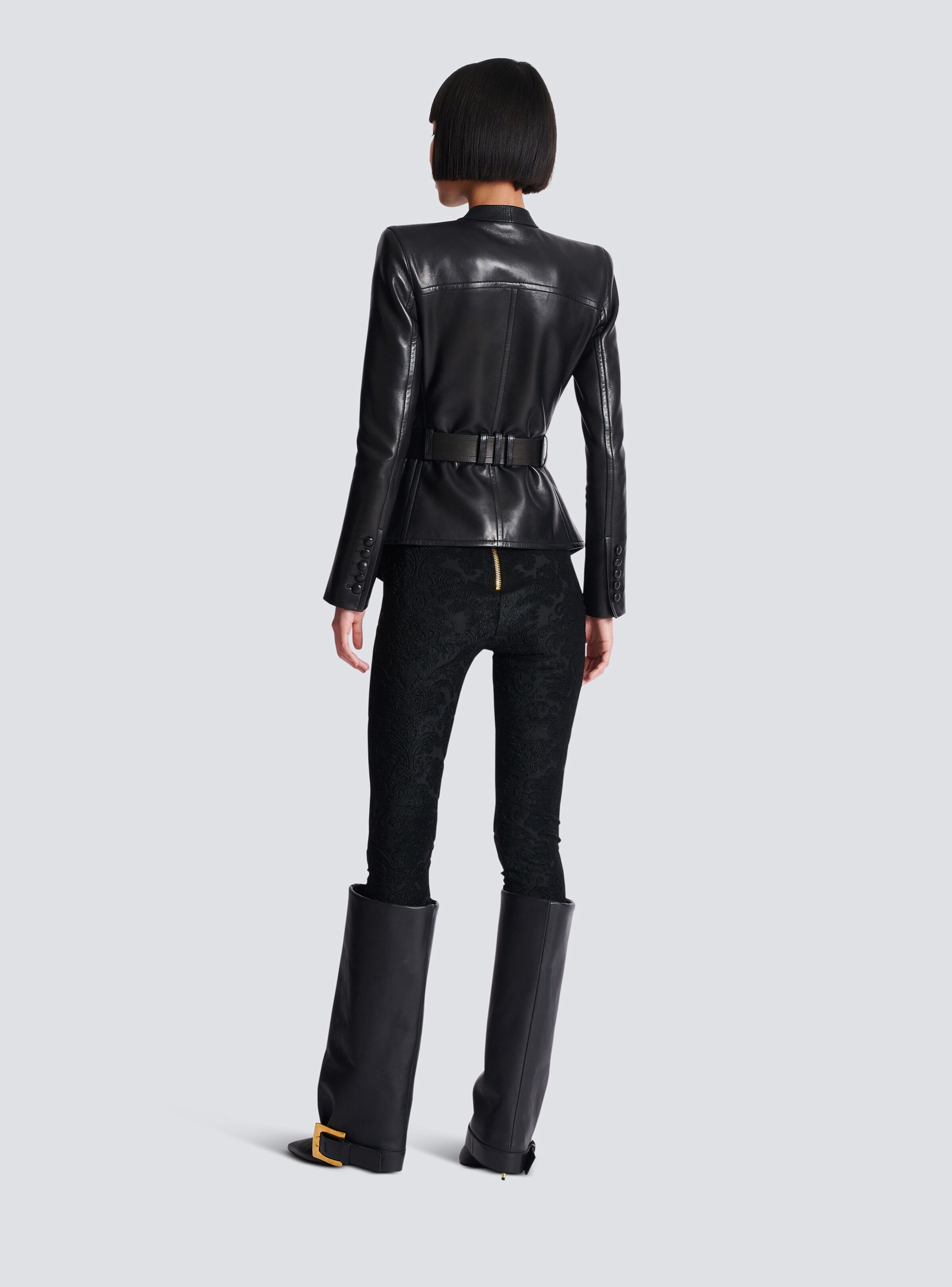 1-button belted leather jacket - 4
