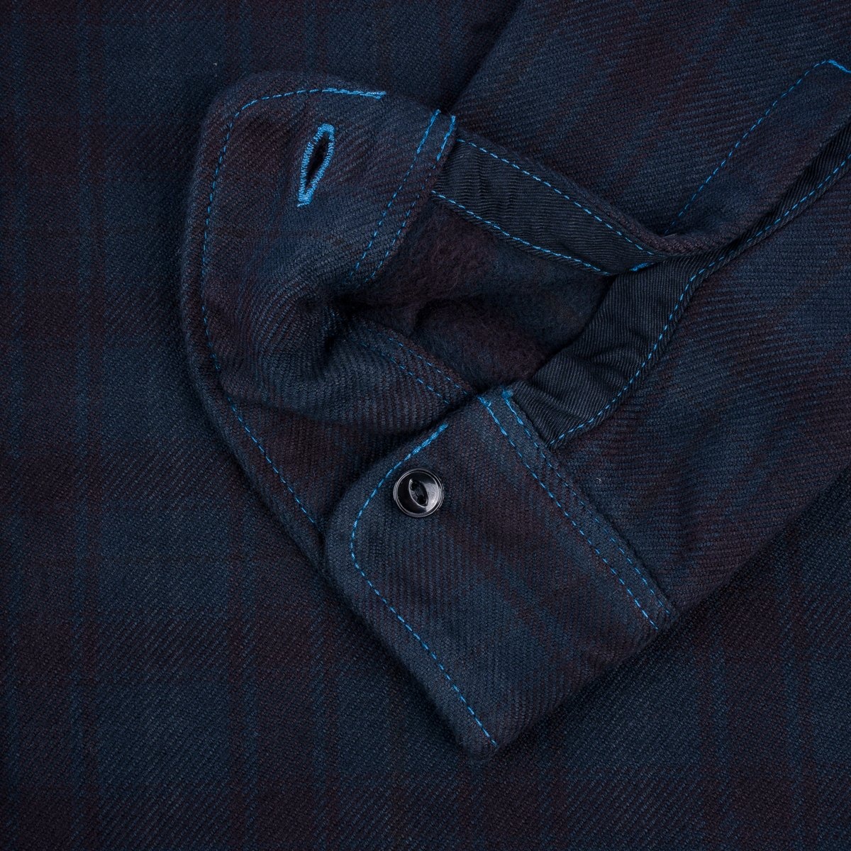 IHSH-339-OD Ultra Heavy Flannel Blanket Check Work Shirt - Sax Blue Overdyed Black - 10