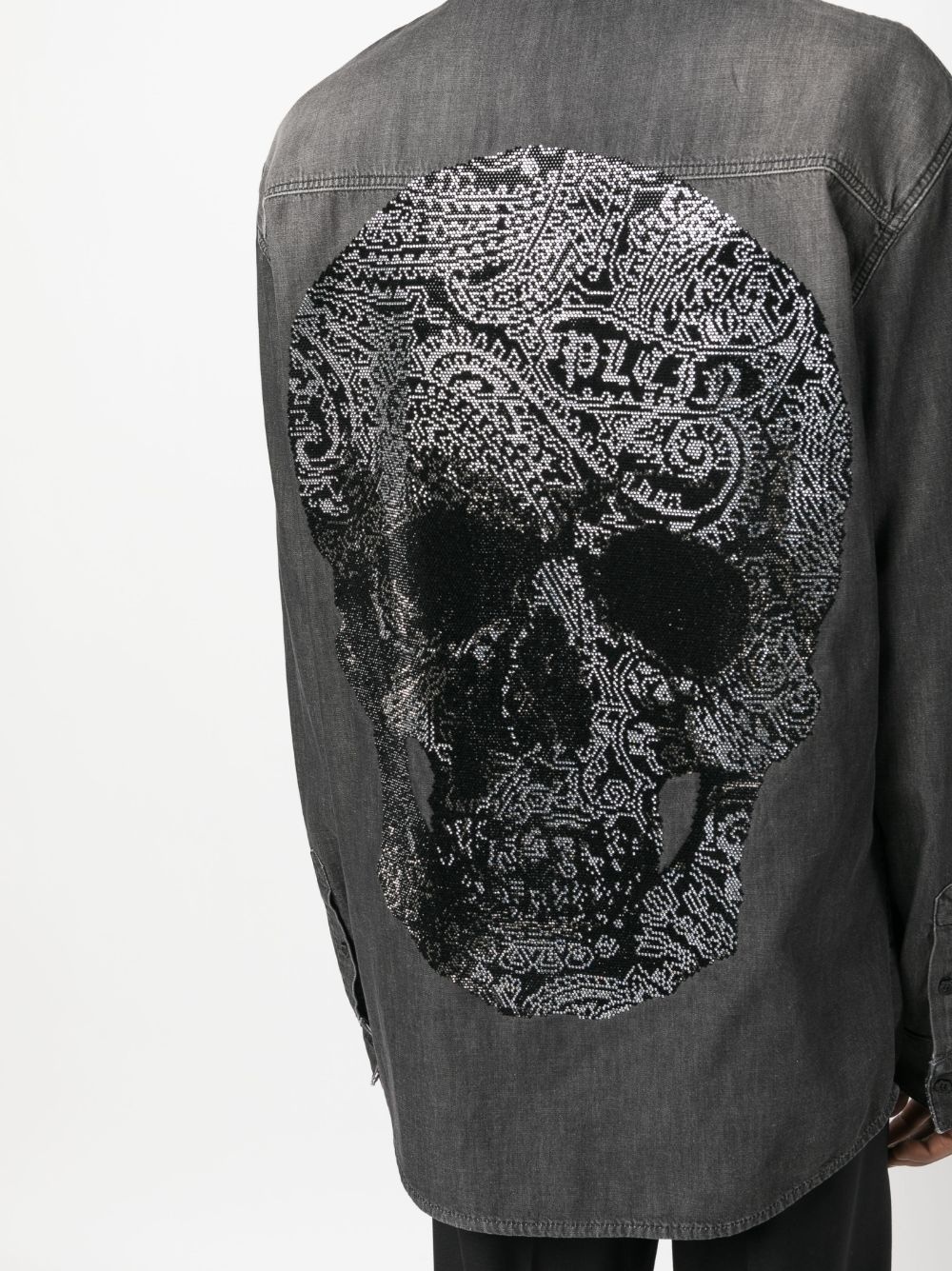 rhinestone skull-print denim shirt - 5