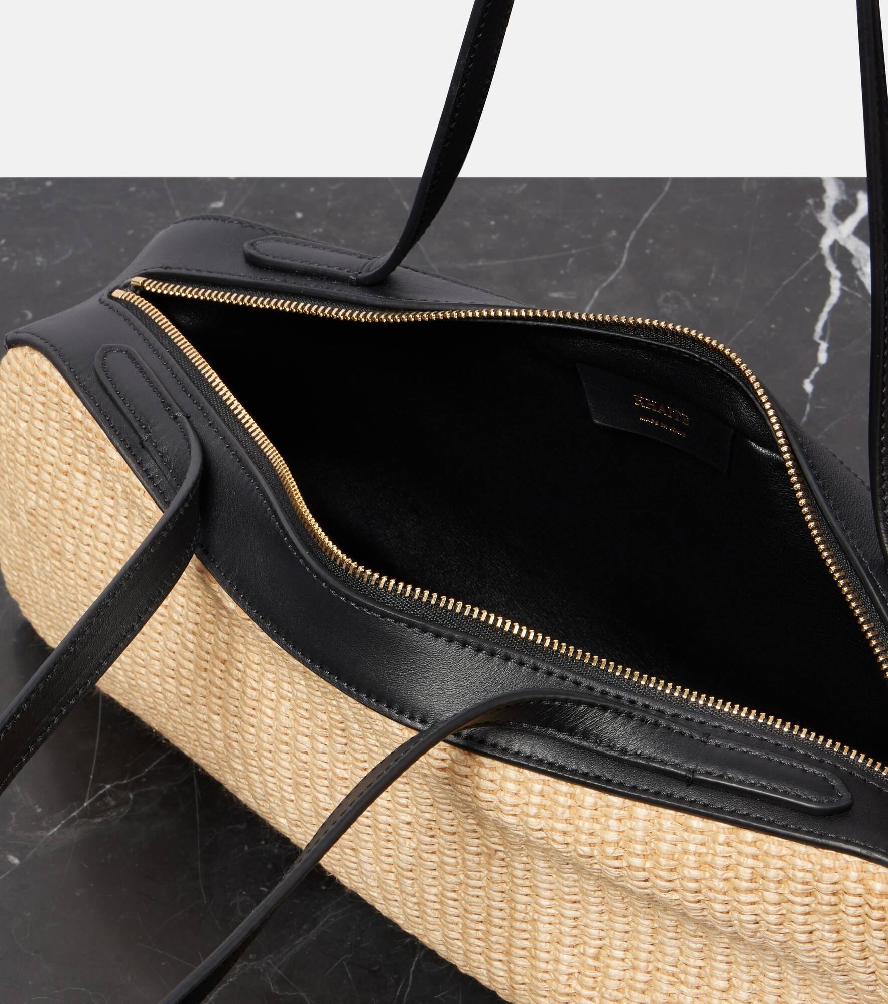 Simona leather-trimmed raffia shoulder bag - 3