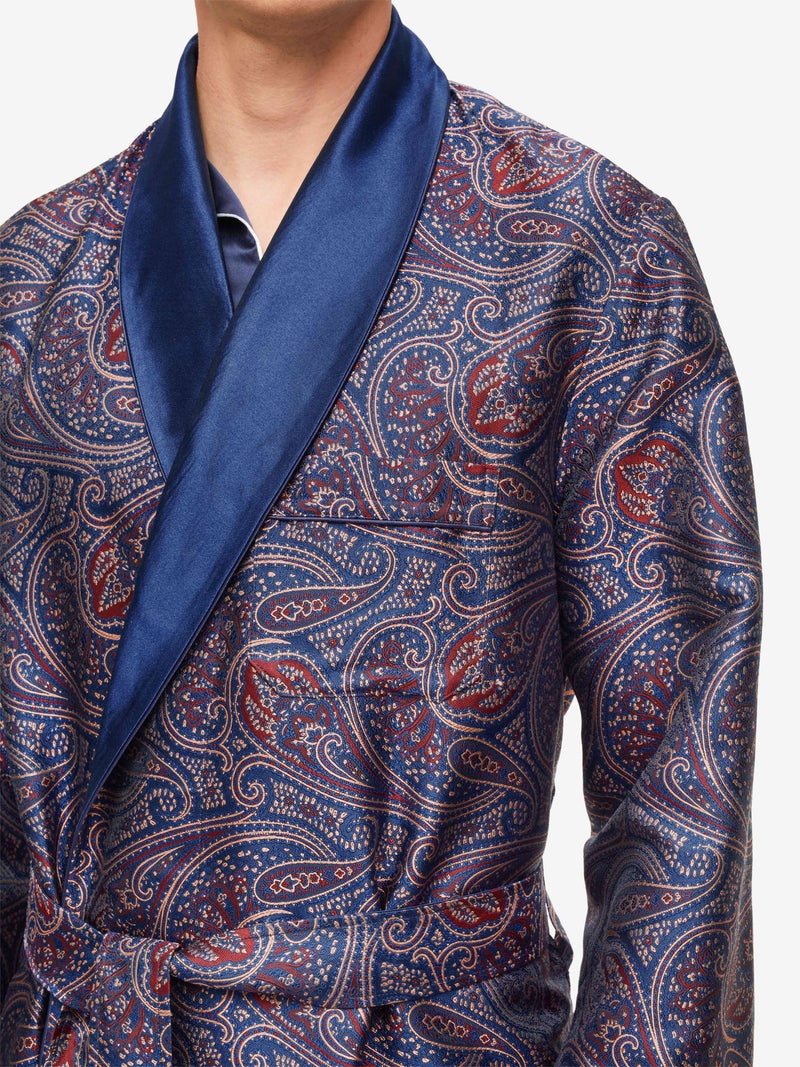 Men's Dressing Gown Verona 59 Silk Jacquard Navy - 7
