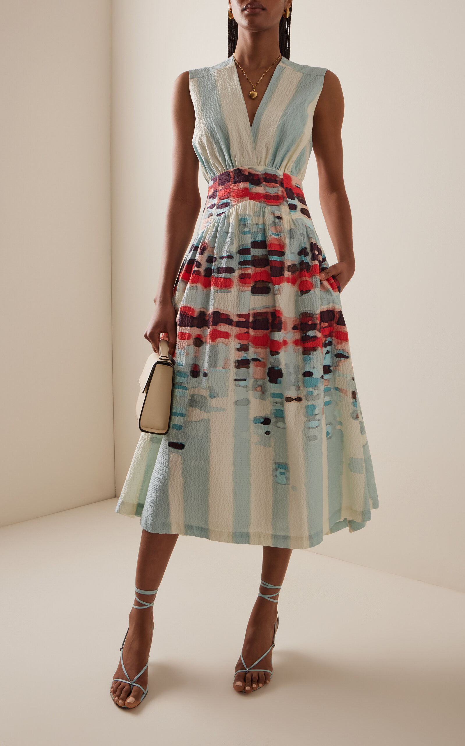 Jocelyn Pleated Stretch-Cotton Midi Dress multi - 3
