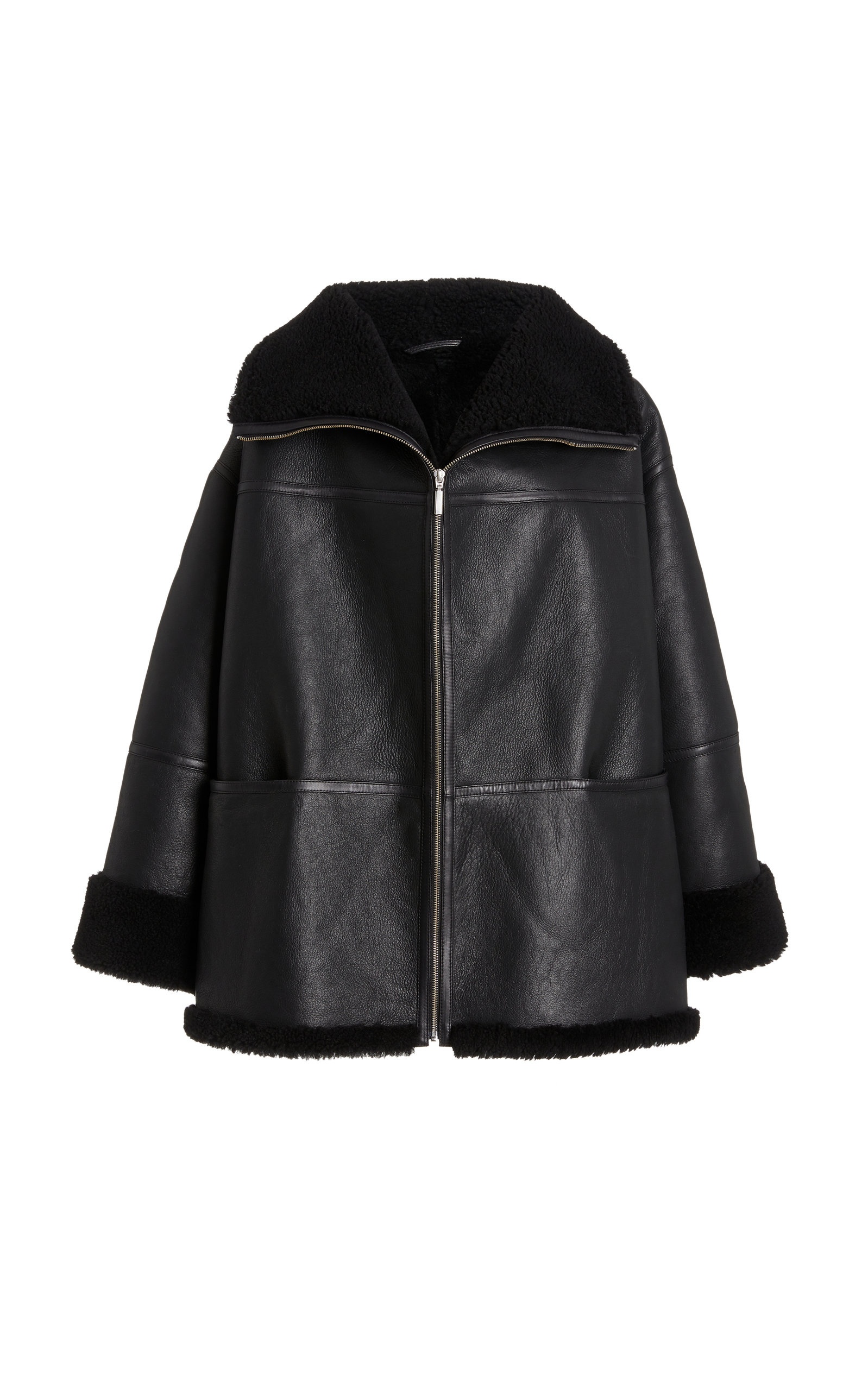 Menfi Oversized Shearling Coat black - 1