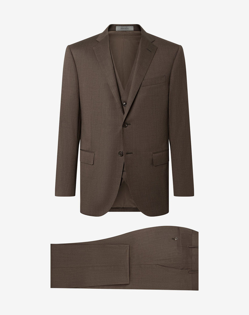 Brown stretch wool suit with waistcoat 1