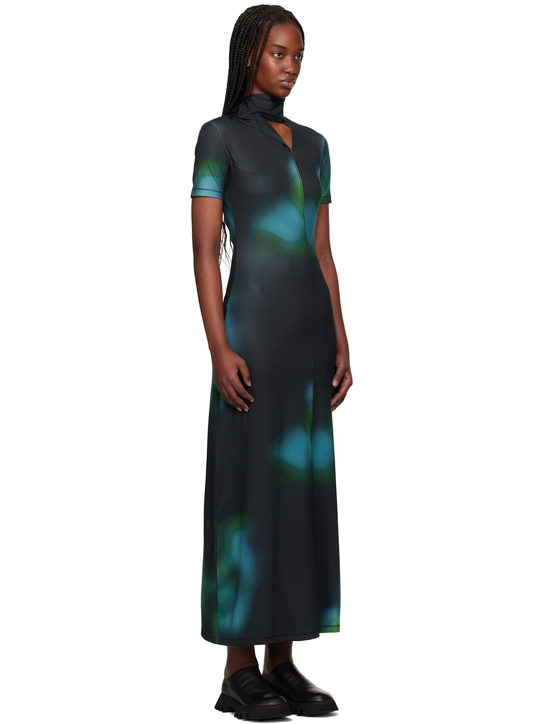Multicolor Fitted AOP Closure Maxi Dress - 2