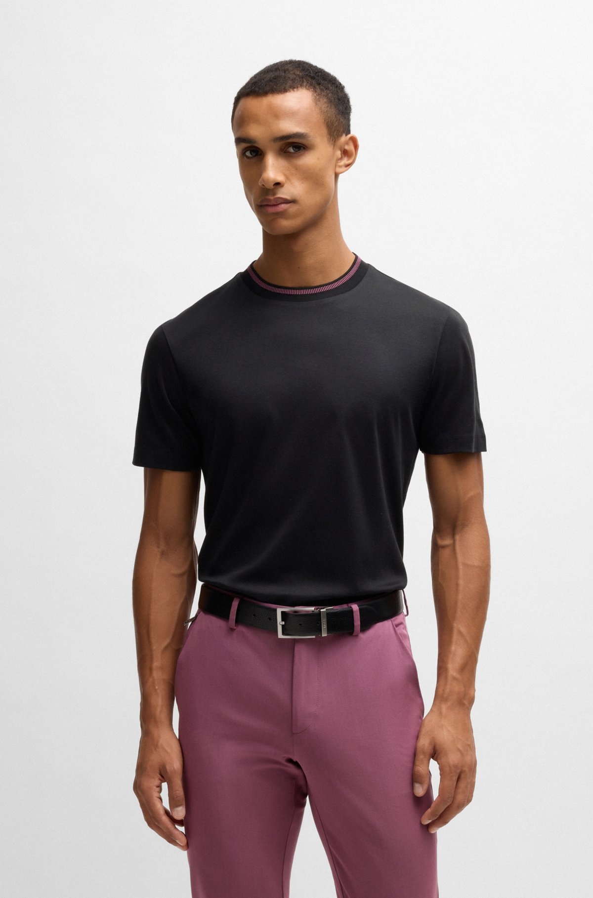 MERCERIZED-COTTON SLIM-FIT T-SHIRT WITH COLLAR STRIPE - 2