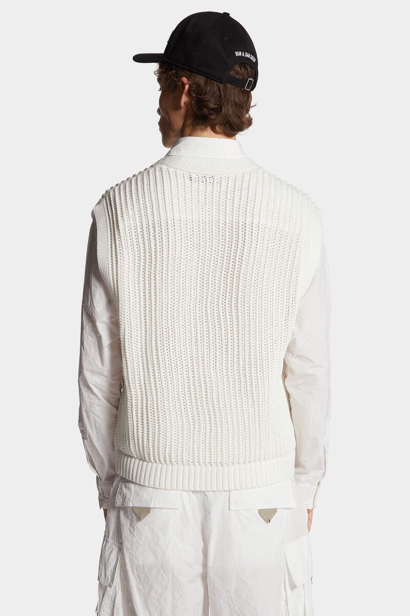 OPEN-KNIT V NECK VEST - 4