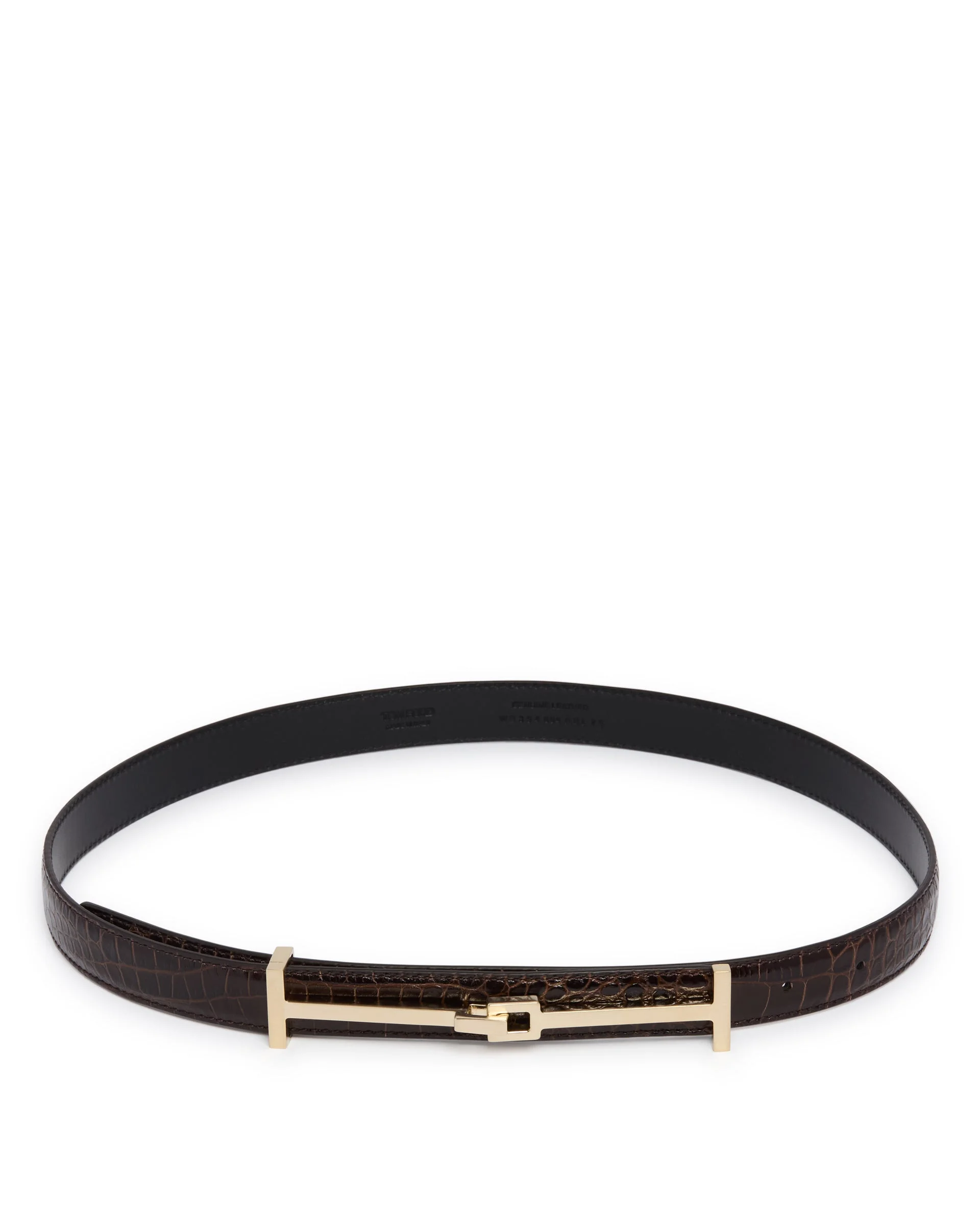 Brown Crocodile-Embossed Leather Belt - 1
