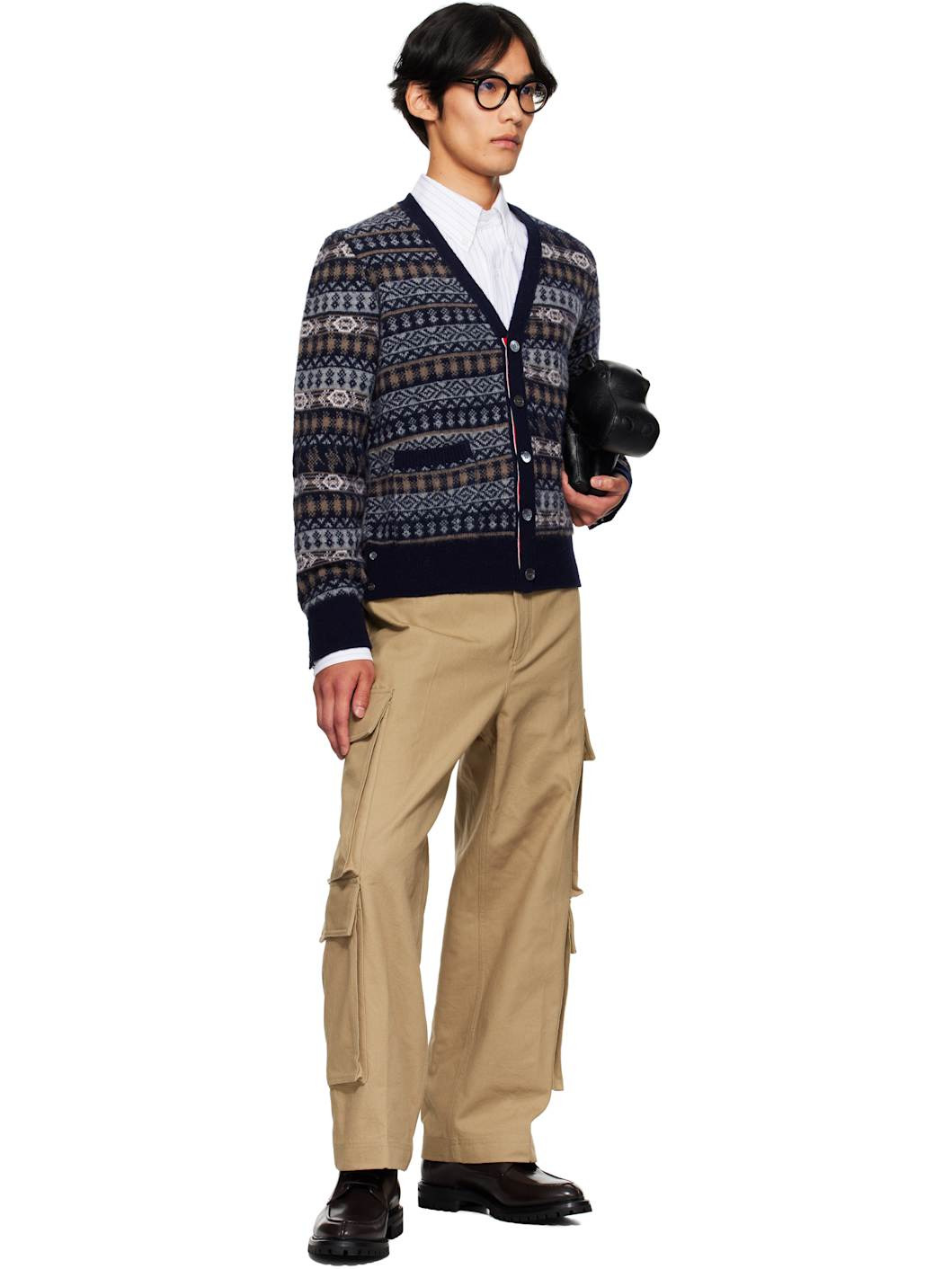 Navy Funmix Fair Aile Jacquard V-Neck Cardigan - 4