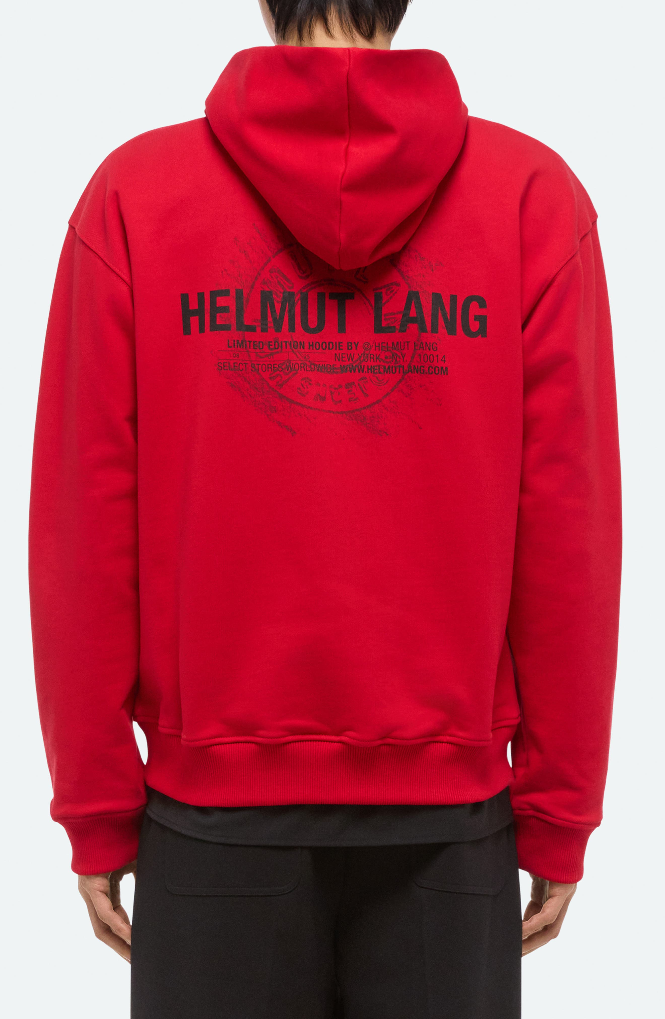 Helmut Lang Sketch Compact Cotton Graphic Hoodie in Deep Red - 2