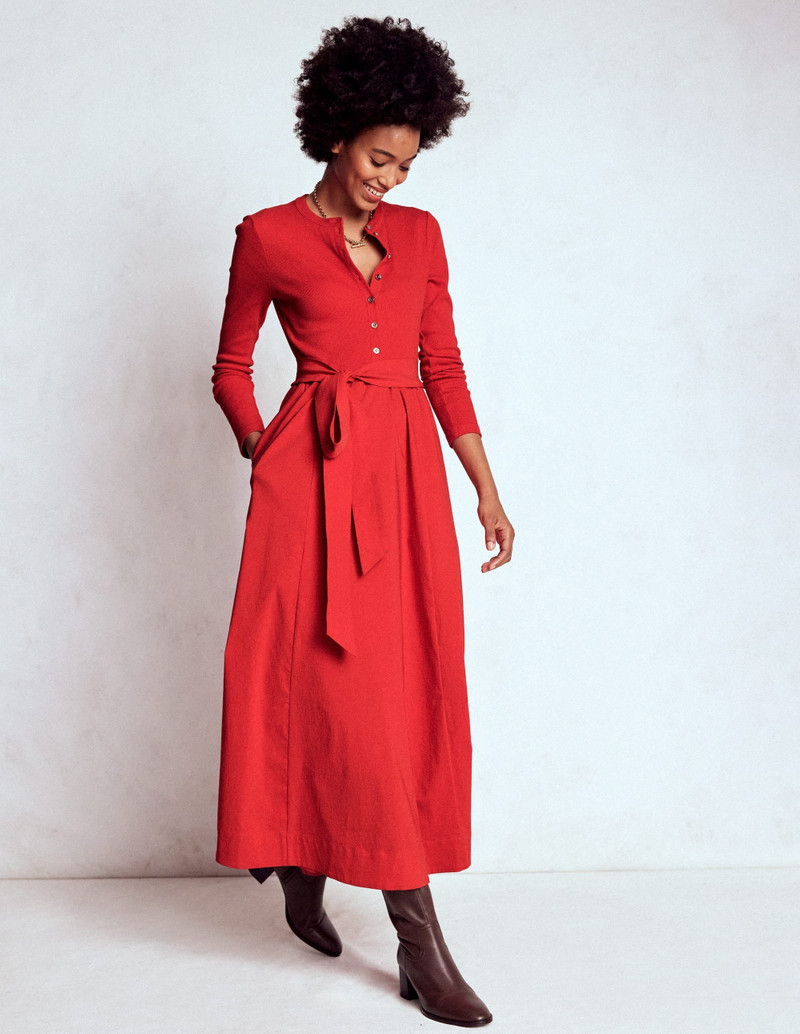 Button Detail Mix Dress-Crimson Red 5
