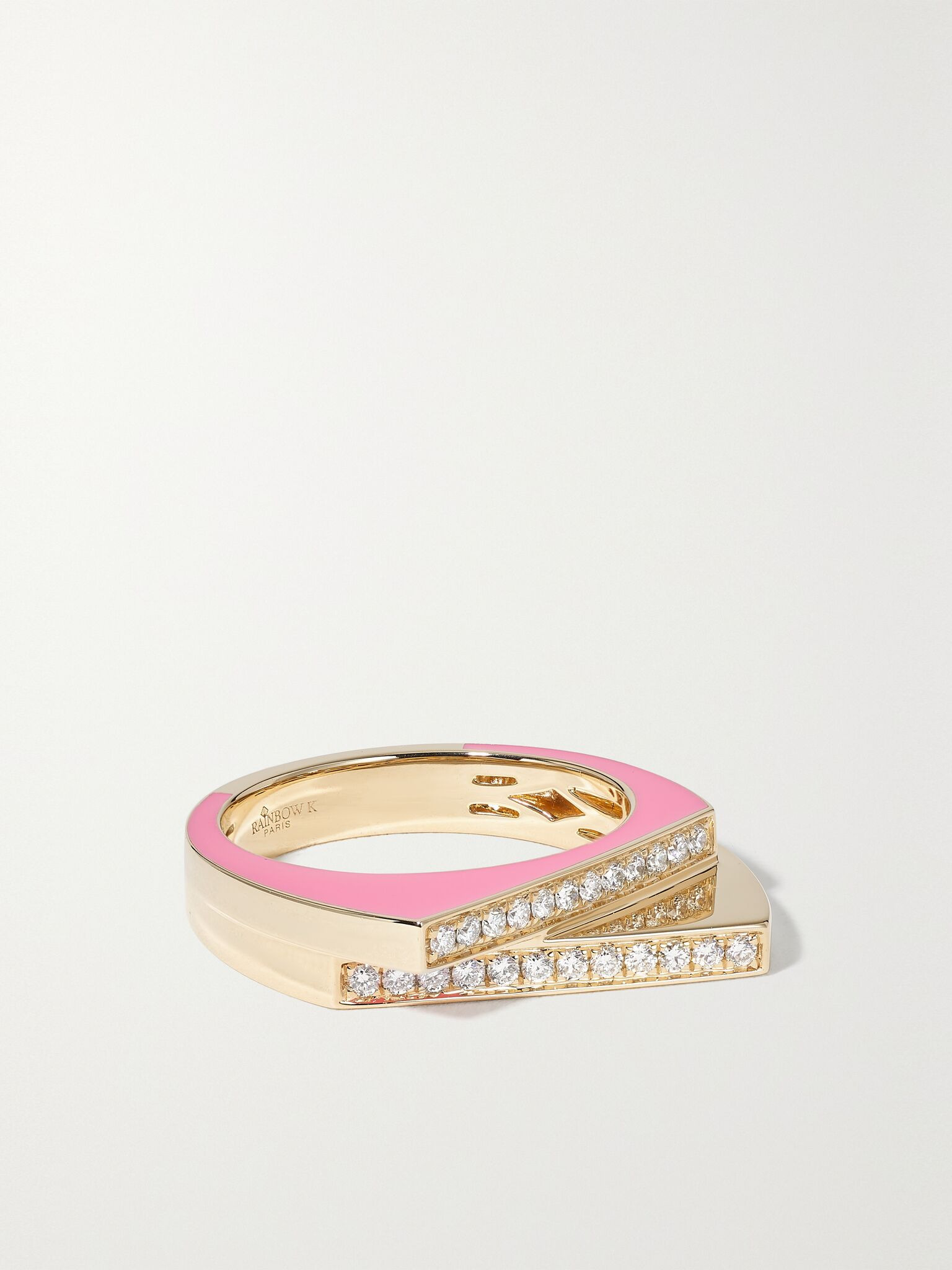 Handcuff 14-karat gold, diamond and enamel ring Pink - 1